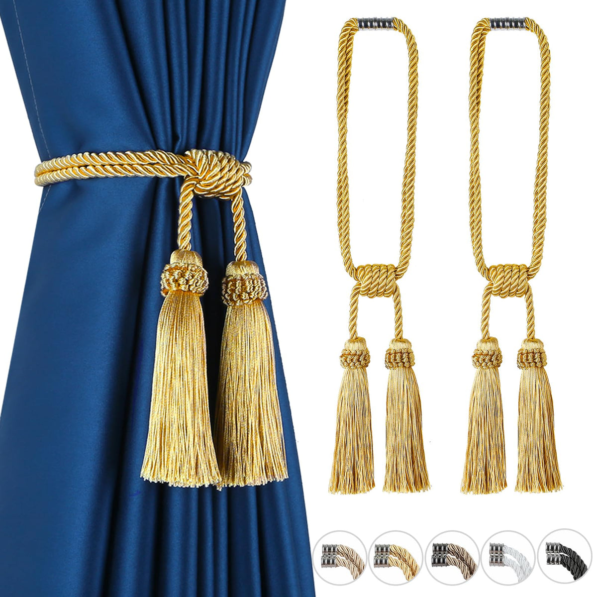 Fenghuangwu Magnetic Curtain Tiebacks Handmade Tassel Drapery Holdback,2P