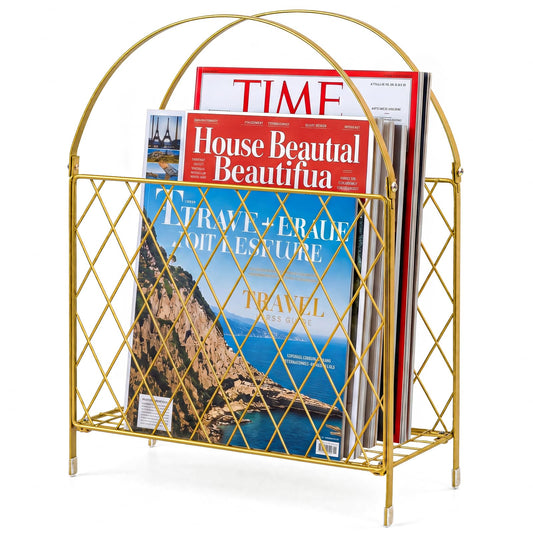 Medcph Gold Metal Magazine Holder, Magazine Rack & Storage Basket Organizer