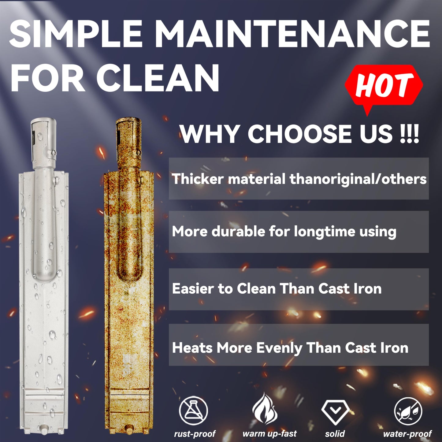 4 PC 304 Heavy Duty Cast Stainless Steel BBQ Premium Gas Grill Burners Replacements Parts for Bull,Cal,Flame,Blaze,Turbo,Beefeater,Lion,Thermos,CharBroil,Jenn Air,Nexgrill,Aussie, Bakers Chefs,etc.