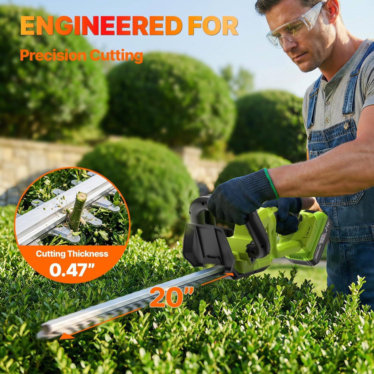 OGERY 20-Inch Brushless Cordless Hedge Trimmer with 2×3.0Ah Battery, 21V Electric Bush & Shrub Trimmer with Display, 2-Speed Control, 180° Rotatable Handle, Dual-Safety Switch for Garden Yard Care