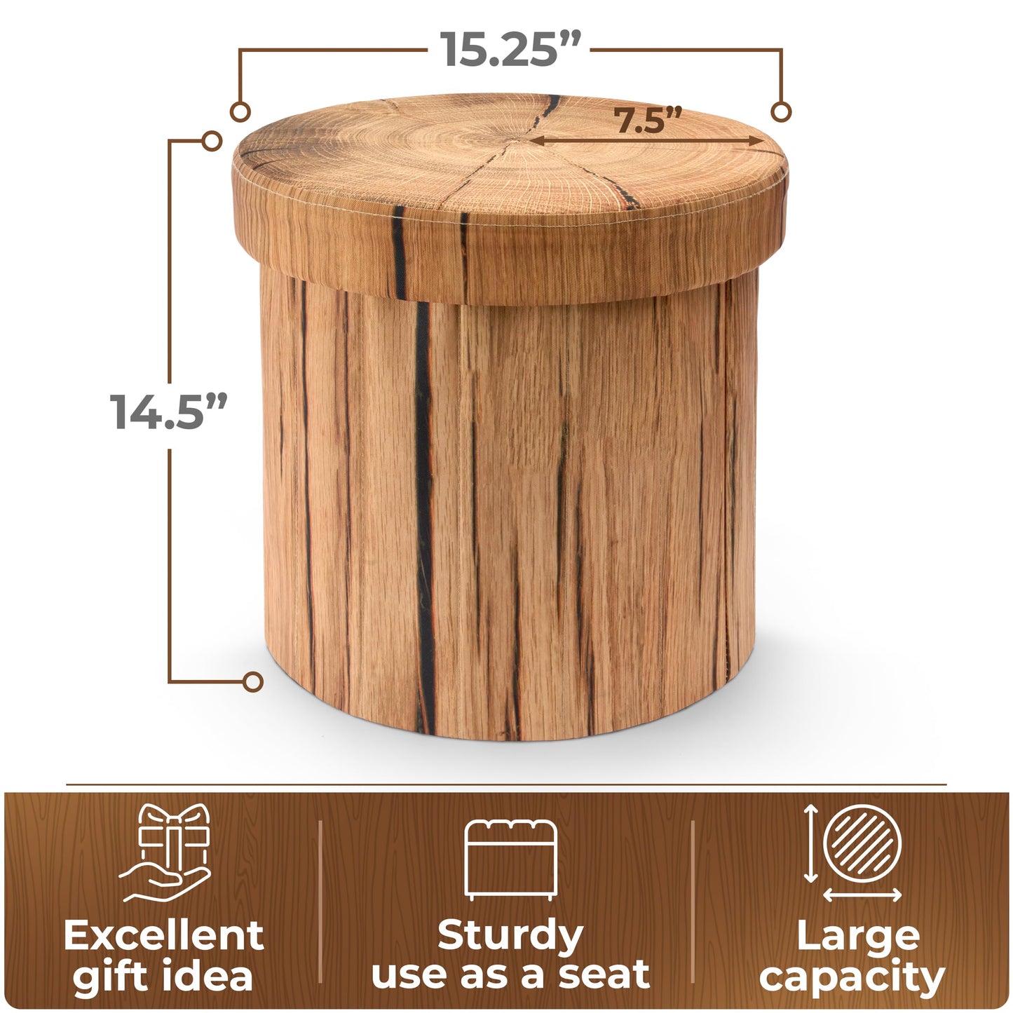 Sorbus Tree Stump Stool, Toy Storage Ottoman 15 Inch Fake tree stumps Log Stool Storage, Artificial Tree Trunk, Perfect Footstool Kids Toy Chest, Rustic Log Cabin Decor Bench, Pedestal, Side End Table