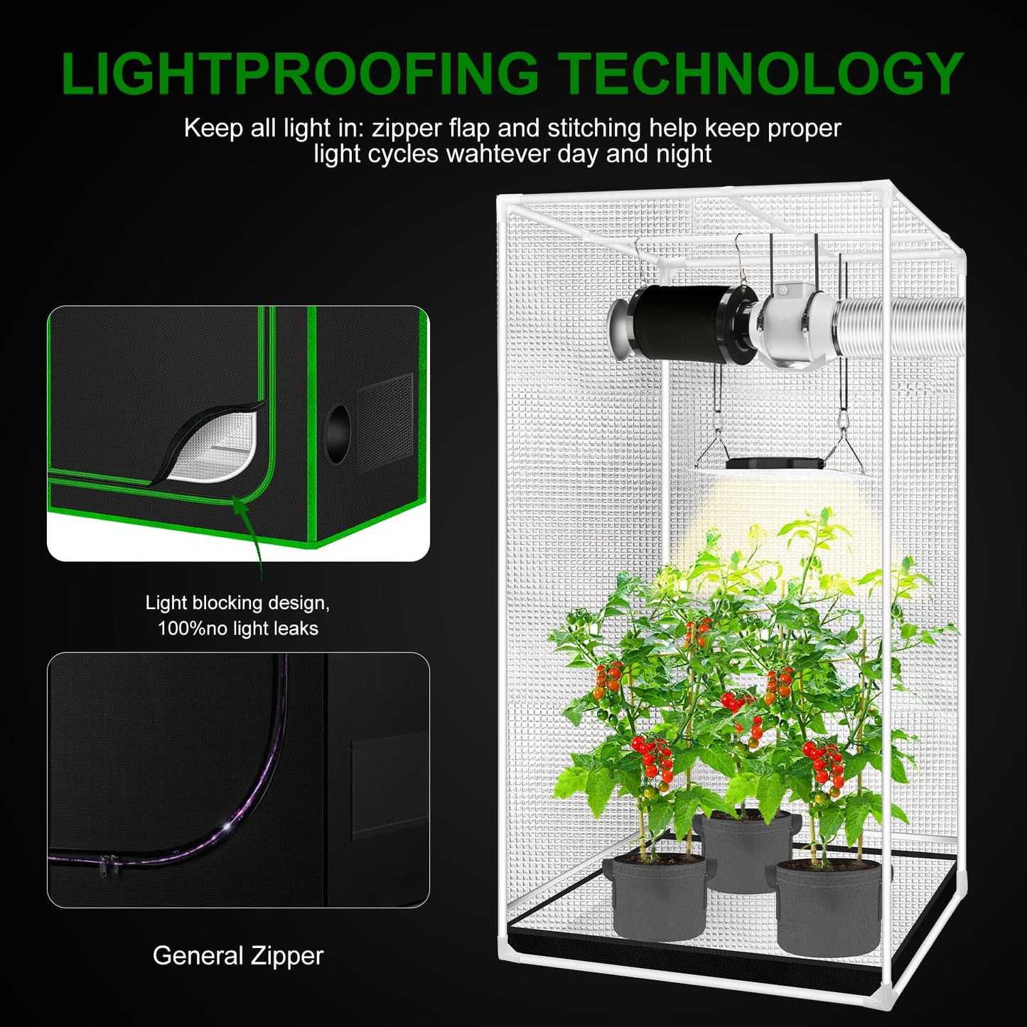 MELONFARM 2x2 Grow Tent, 24"x24"x48'' High Reflective 600D Diamond Mylar Canvas with Observation Window and Floor Tray for Hydroponic Indoor Plant Growing