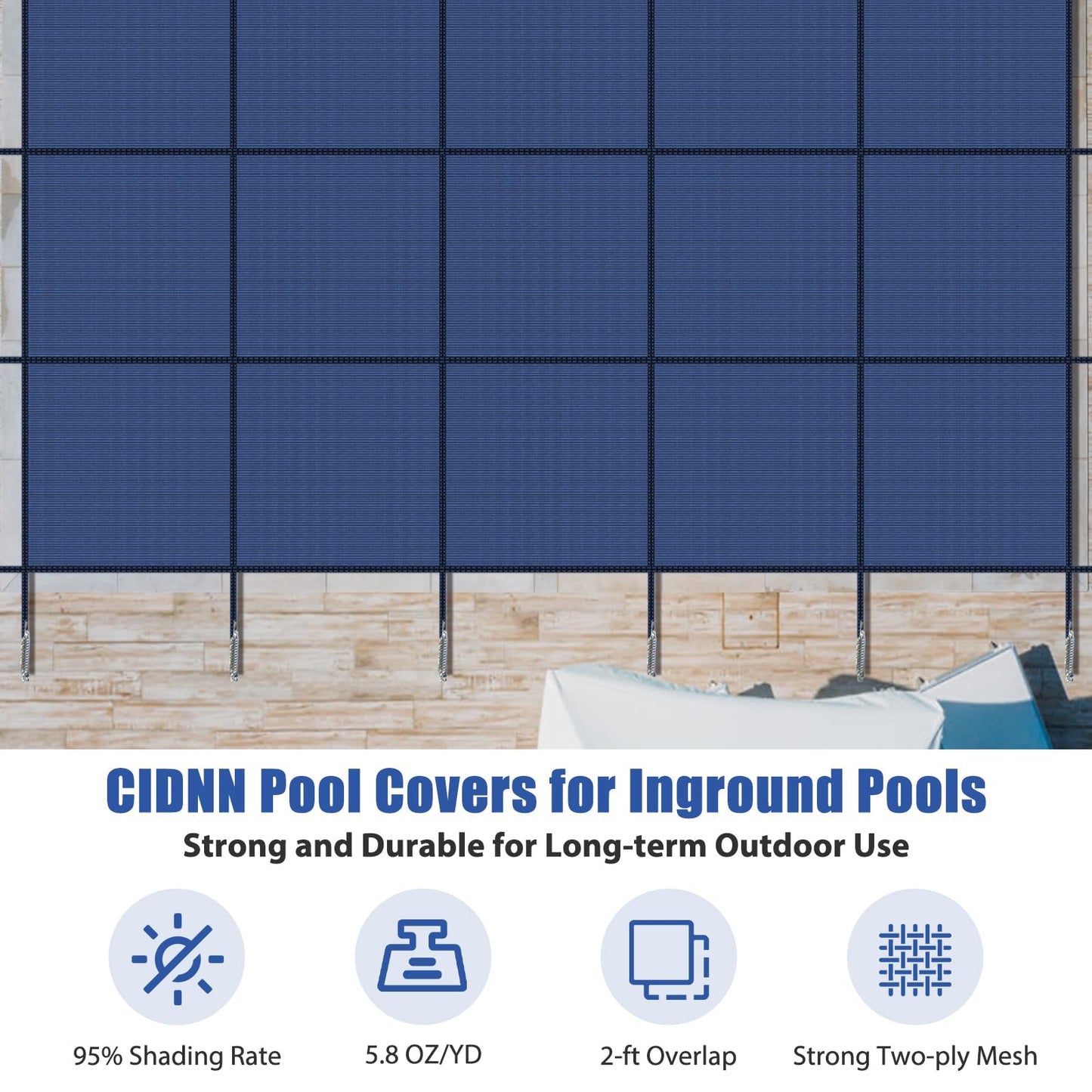 Inground Pool Cover Safety Fits Rectangle Swimming Pool, Mesh Solid Pool Cover for Inground Pools,Winter Pool Safety Cover Includes Safety Net and Installation Tools Blue (Blue, Fits 16x32ft Pools)