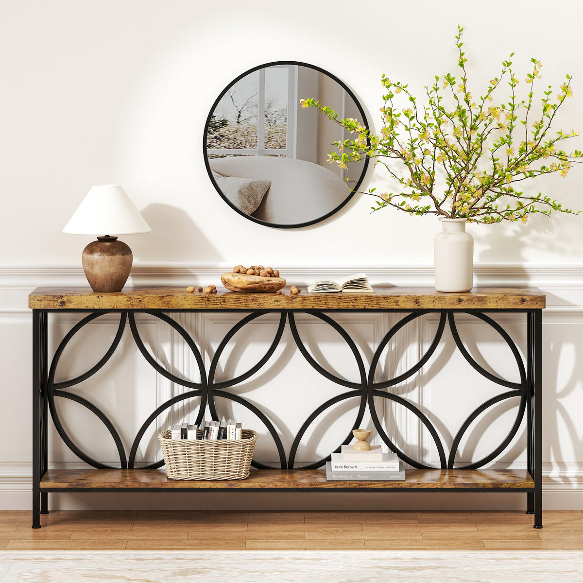 70.9 inch Extra Long Sofa Table, Industrial Console Table Behind Couch