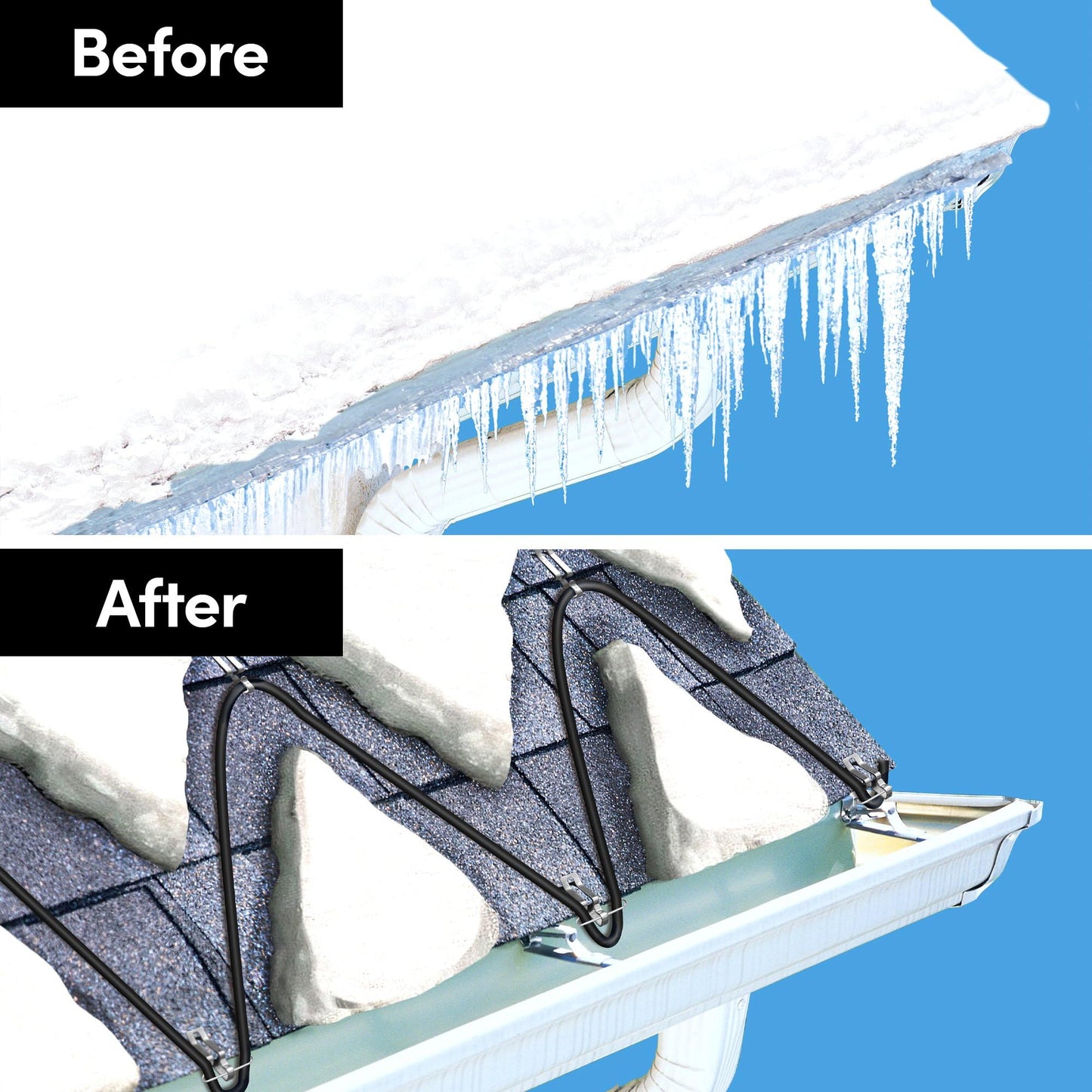 WarmlyYours Roof Snow De-Icing Heat Cable 60 ft., 5 Watts/ft. Heat Tape for Roof and Gutters, Ice Dam and Snow Damage Prevention System with Clips and Spacers (Ice Shield)