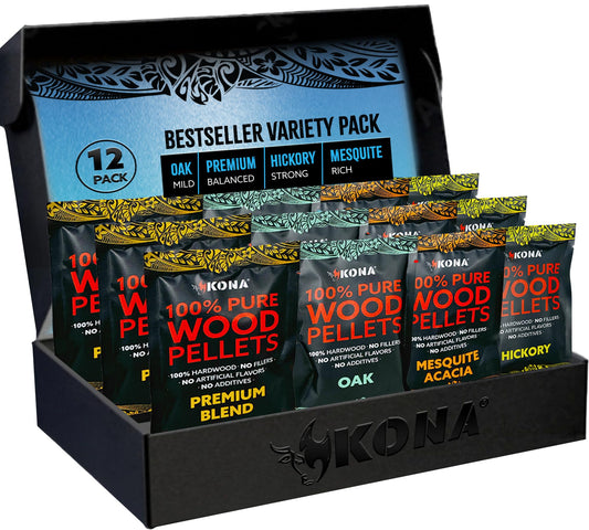 Kona Wood Pellets Intended for Ninja Woodfire Grill, 12 Stay-Fresh Smoke Pods (4 Flavors) - Sealed Single-Use Pouches for No-Mess Smoking Sessions