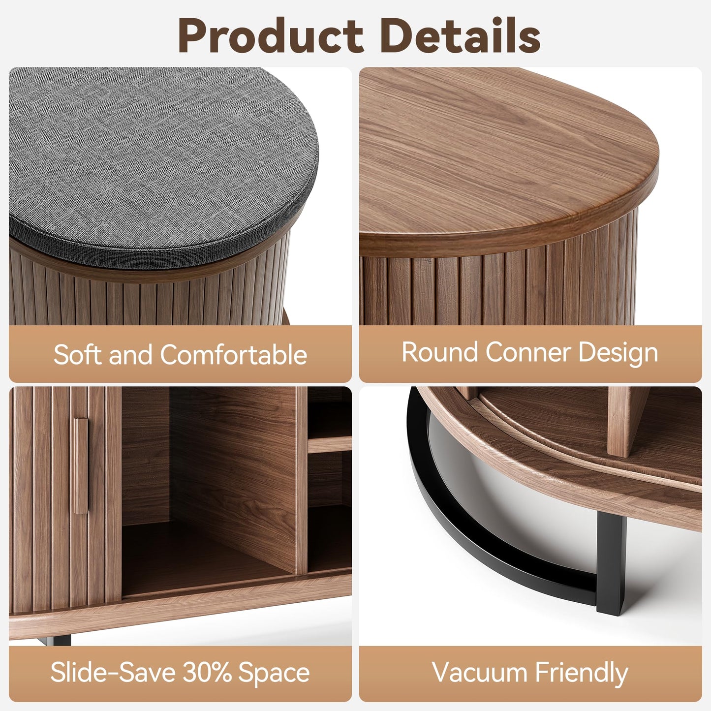 Decofy Storage Bench with Cushion and Sliding Doors, 47.2 Inch Large Entryway Shoe Bench with Sturdy Metal Feet, Multi-Functional for Entrance Hall, Bedroom, Living Room (Walnut)