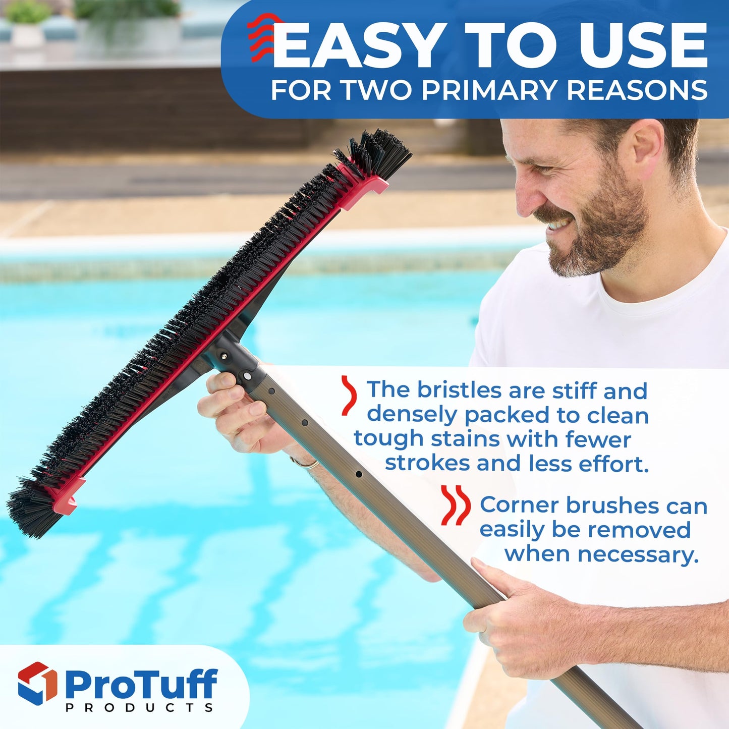 ProTuff 490 Promise 22in Pool Brush, Algae Scrubber for Walls & Steps