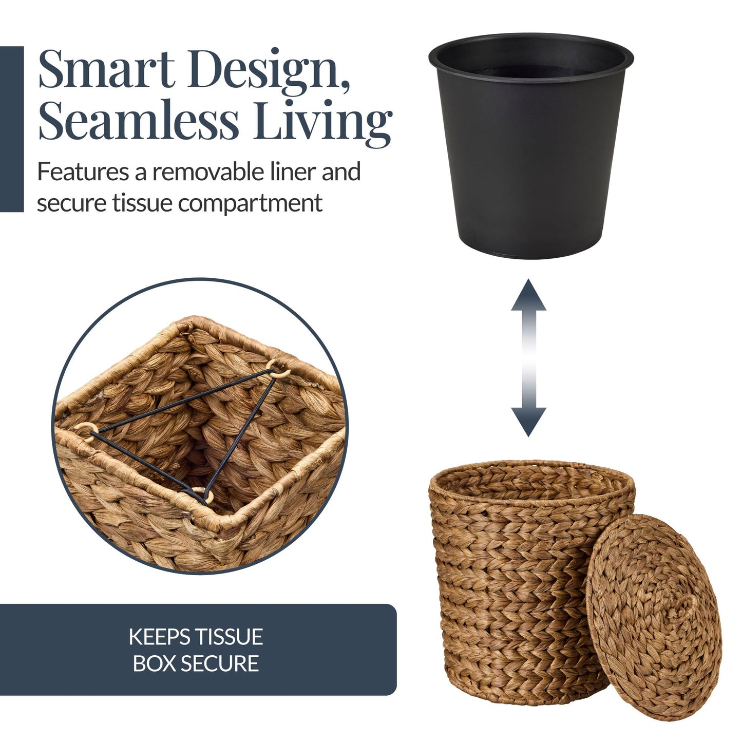 Best Choice Products 6PC Bathroom Accessories Set, Vanity Trays, qtip Canister, Square Tissue Box Cover, Small Wicker Trash Can, Toilet Paper Basket, Storage Organizer, Water Hyacinth - Chestnut