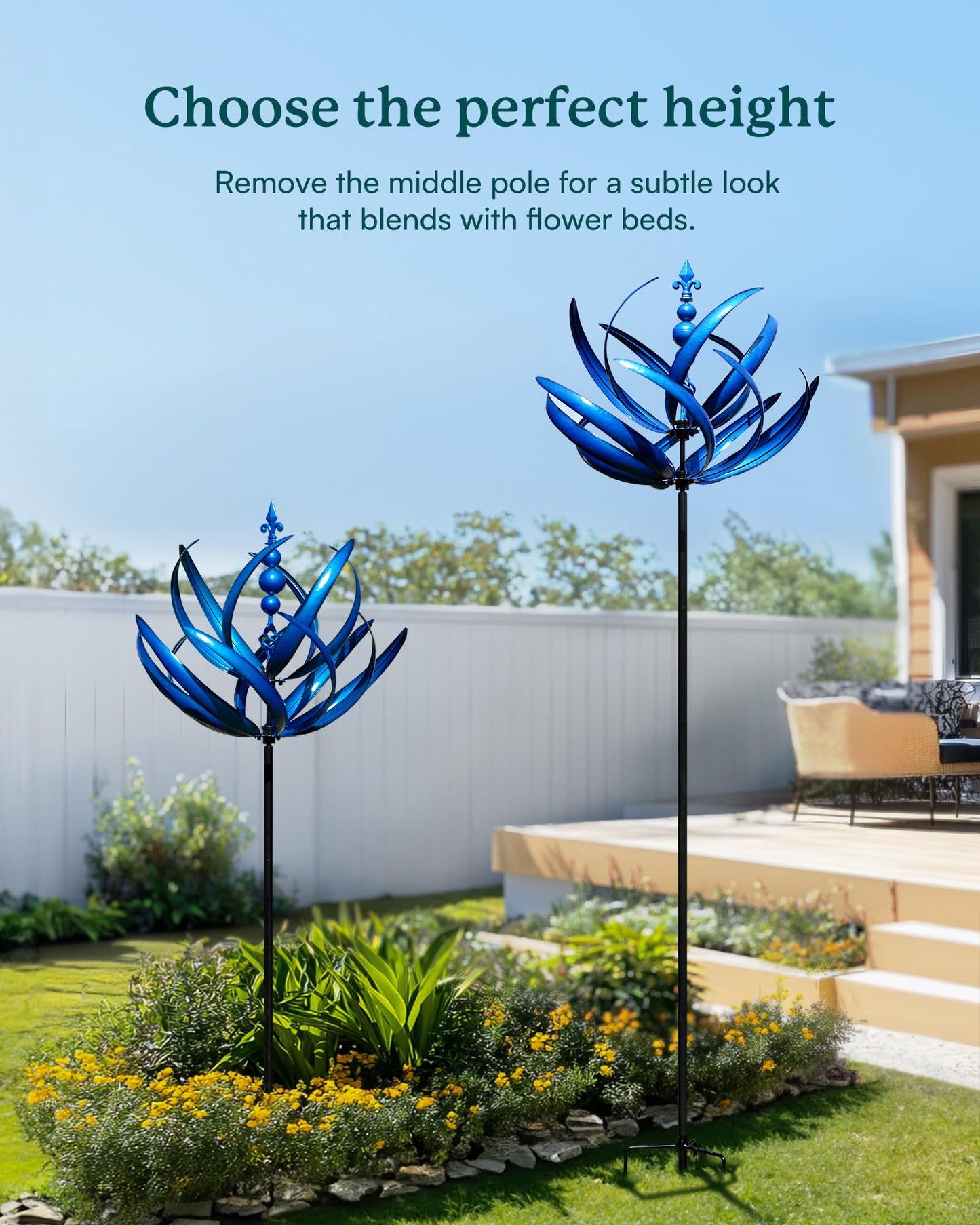 Cyan Oasis 91 inch Wind Spinners Outdoor - Extra Large Outdoor Metal Wind Sculptures Spinners with Stake, Windmills for The Yard Garden, Yard Art Garden Lawn Decor - Blue (27" W x 91" H)