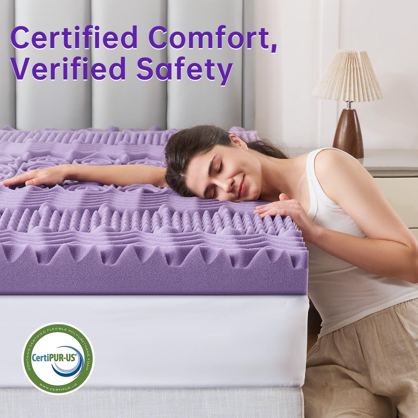 MUXHOMO 3 Inch Full Size Mattress Topper, 7-Zone Cooling Gel Infused Mattress Topper, Egg Crate Memory Foam Bed Pad, CertiPUR-US and Oeko-TEX Certification (54"×75", Lavender)
