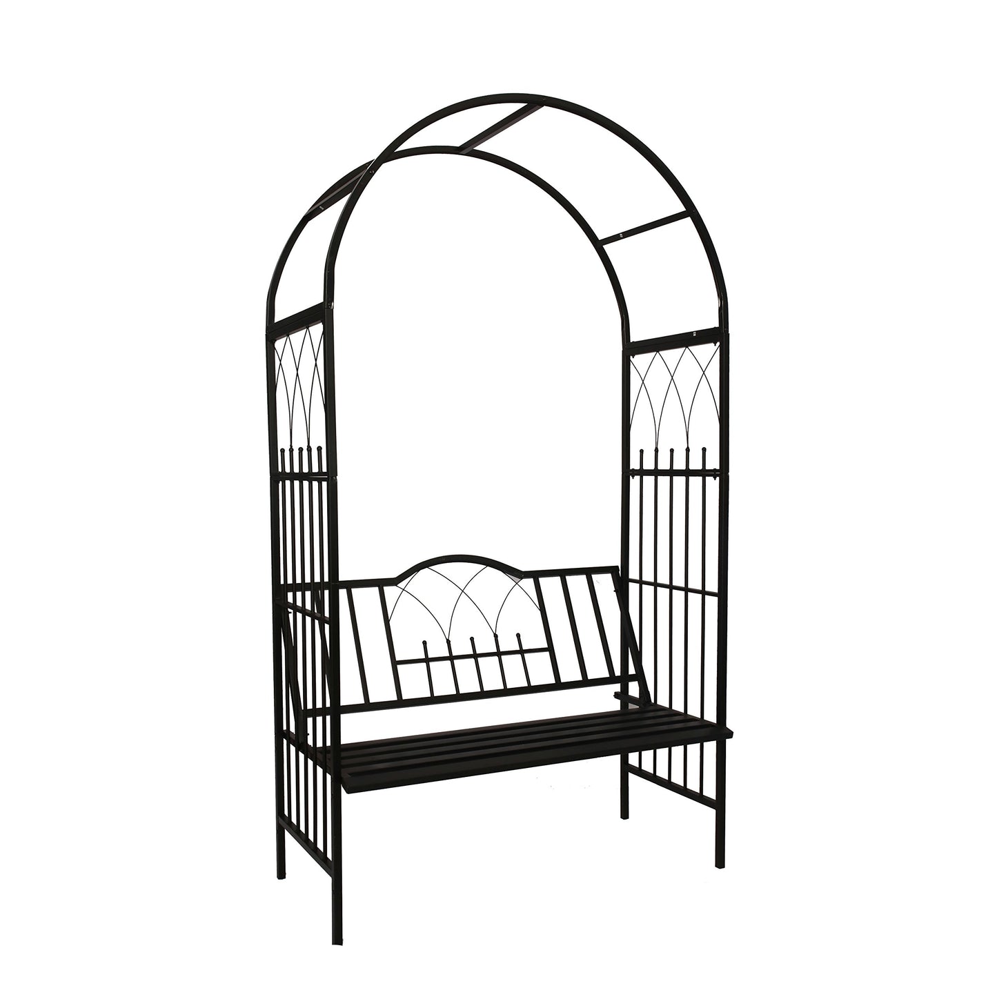 1. GO Steel Garden Arch with Seat for 2 People, 6'9" High x 3'9" Wide, Garden Arbor for Various Climbing Plant, Outdoor Garden Lawn Backyard