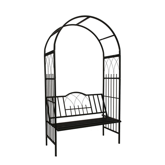 1. GO Steel Garden Arch with Seat for 2 People, 6'9" High x 3'9" Wide, Garden Arbor for Various Climbing Plant, Outdoor Garden Lawn Backyard