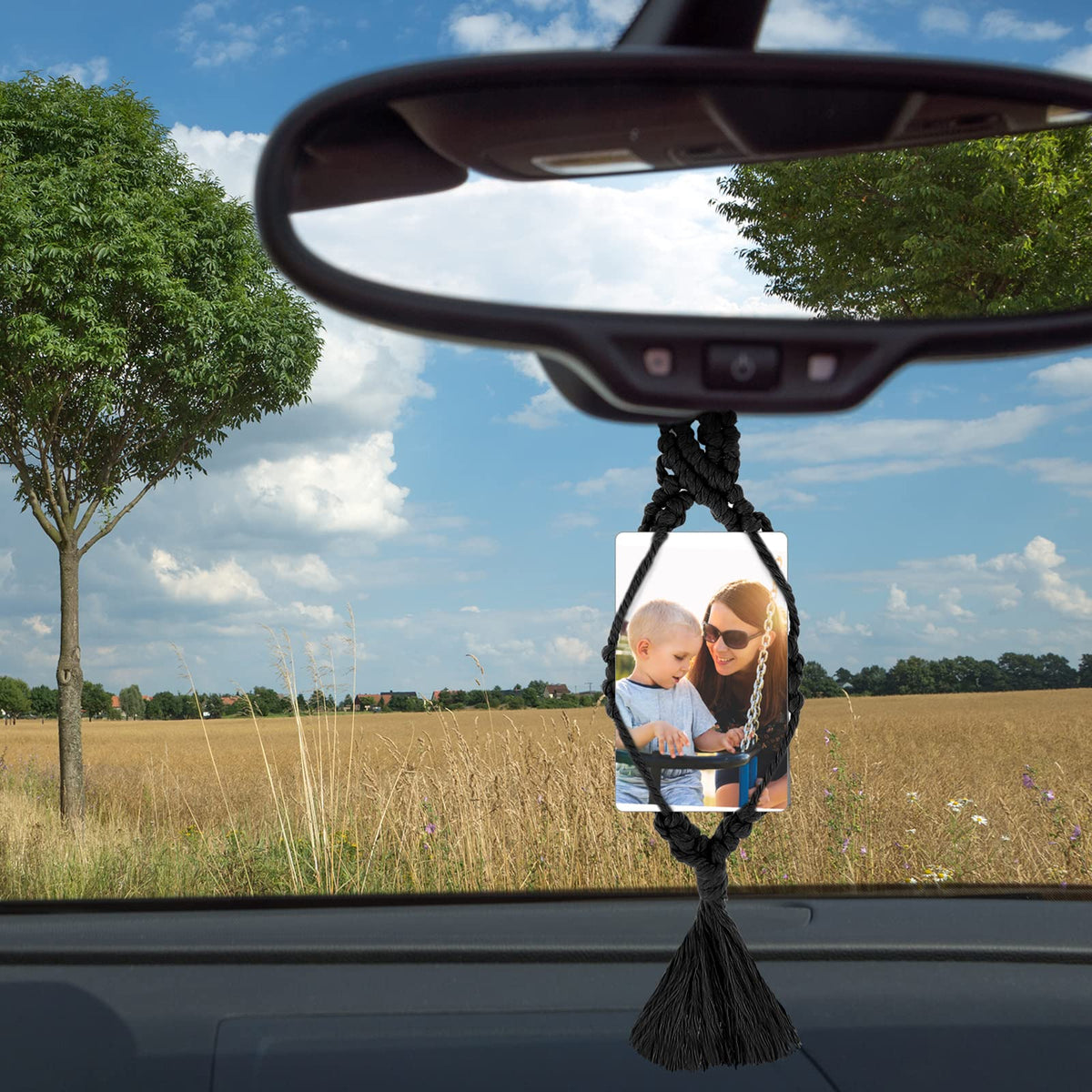JenPen 4 Pcs Car Picture Hanger Frames Macrame Holder for Car Photo Display Bohemian Hanging Accessories Rearview Mirror Pendant Ornaments Boho Wall Decor