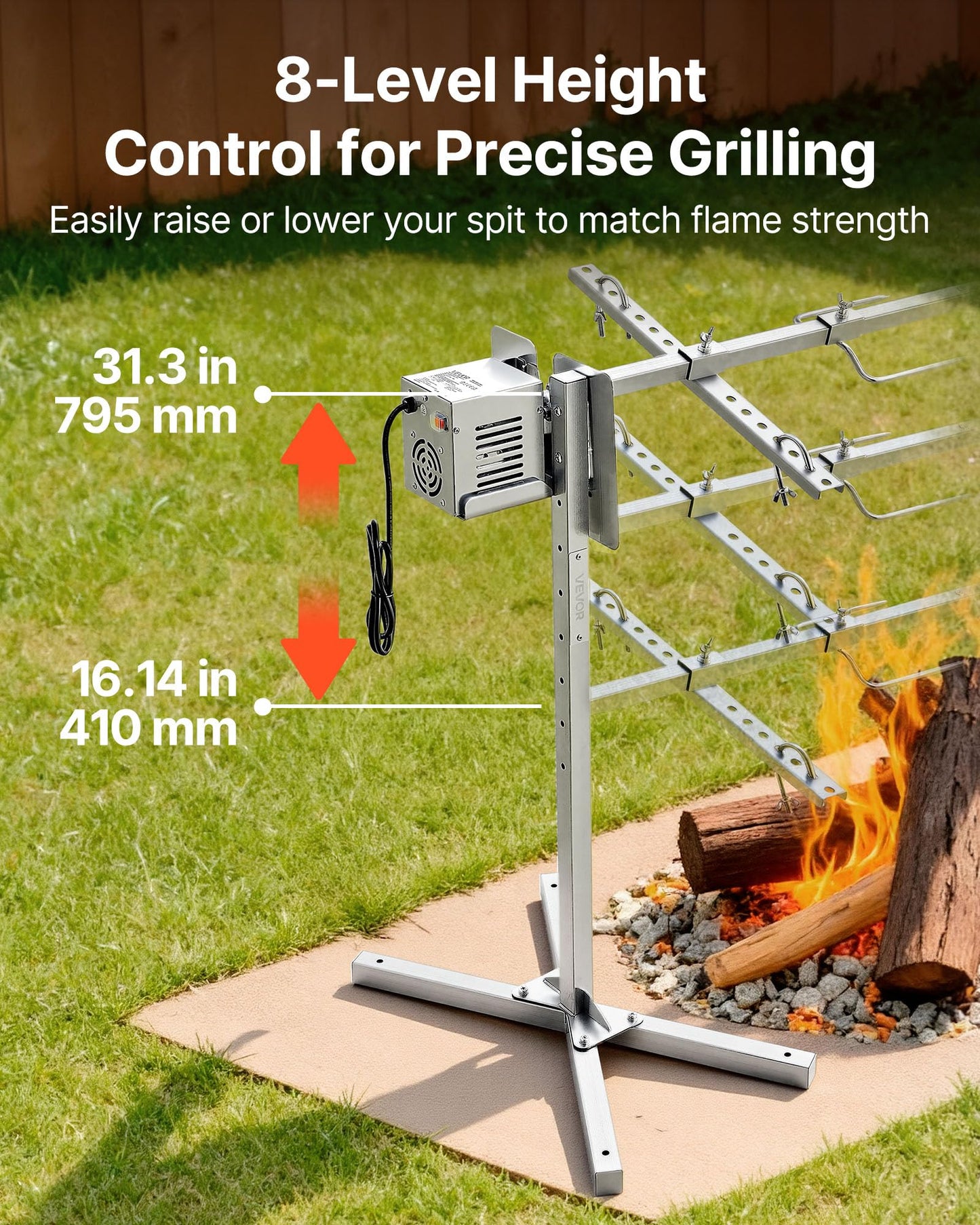 VEVOR Rotisserie Grill, 56in Electric Rotisserie Grill Kit 8 Level Height, BBQ Grills Rotisseries Kit with 132 lbs Load Capacity, Asador de Puerco, Stainless Steel Automatic Grilling Kits for Parties