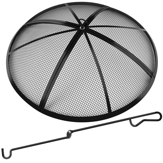 Fire Pit Spark Screen, Fire Pit Screen 36 Inch Round with Handle & Poker, Collapsible Heavy Duty Mesh Fire Pit Cover Fire Pit Lid for Outdoor/Patio/Backyard/RV Camping/Beach