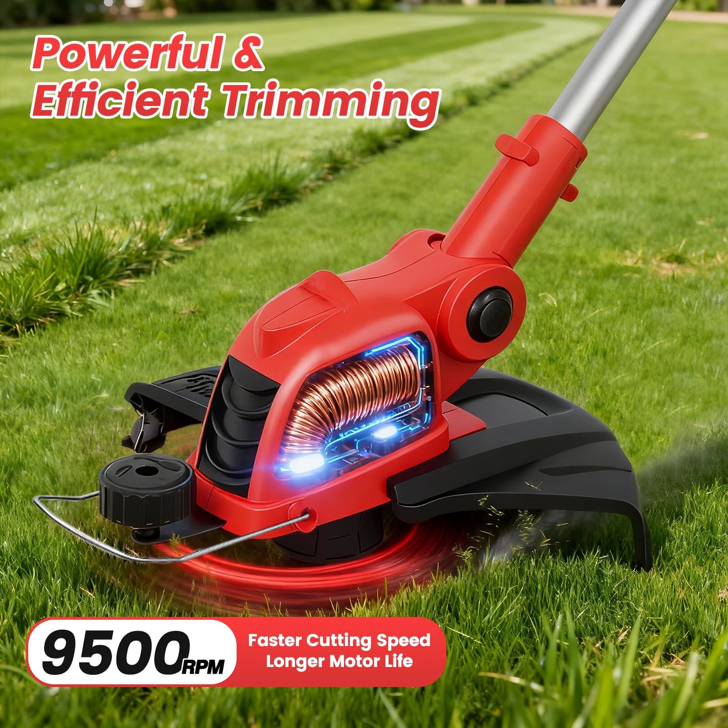 21V Weed Wacker Cordless String Trimmer with 2x4.0Ah Batteries & Fast Charger, 12" Automatic Feed Grass Trimmer, 2-in-1 Electric Weed Eater for Garden Edge Lawn Tool