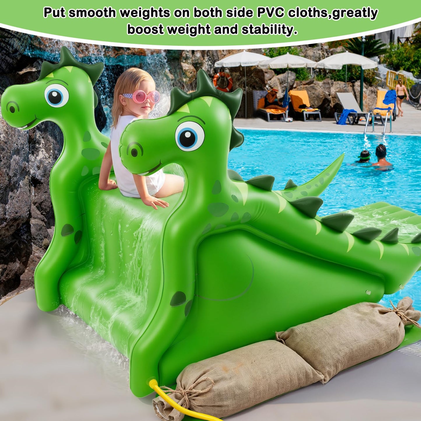 Seenelling 98 Inch Giant Inflatable Pool Slide for Kids & Adults, Swimming Pool Play Center Inflatable Water Slide for Inground Above Ground Pools, Summer Backyard Parties for Kids(Dinosaur,98 Inch)