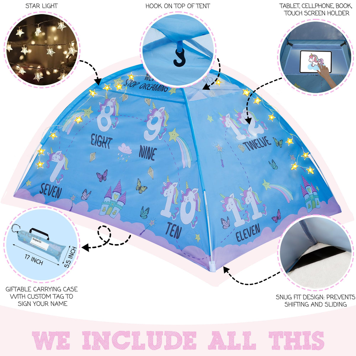 Pink Unicorn Kids Bed Tent Full Size, Pop Up Toddler Canopy and Play Fort