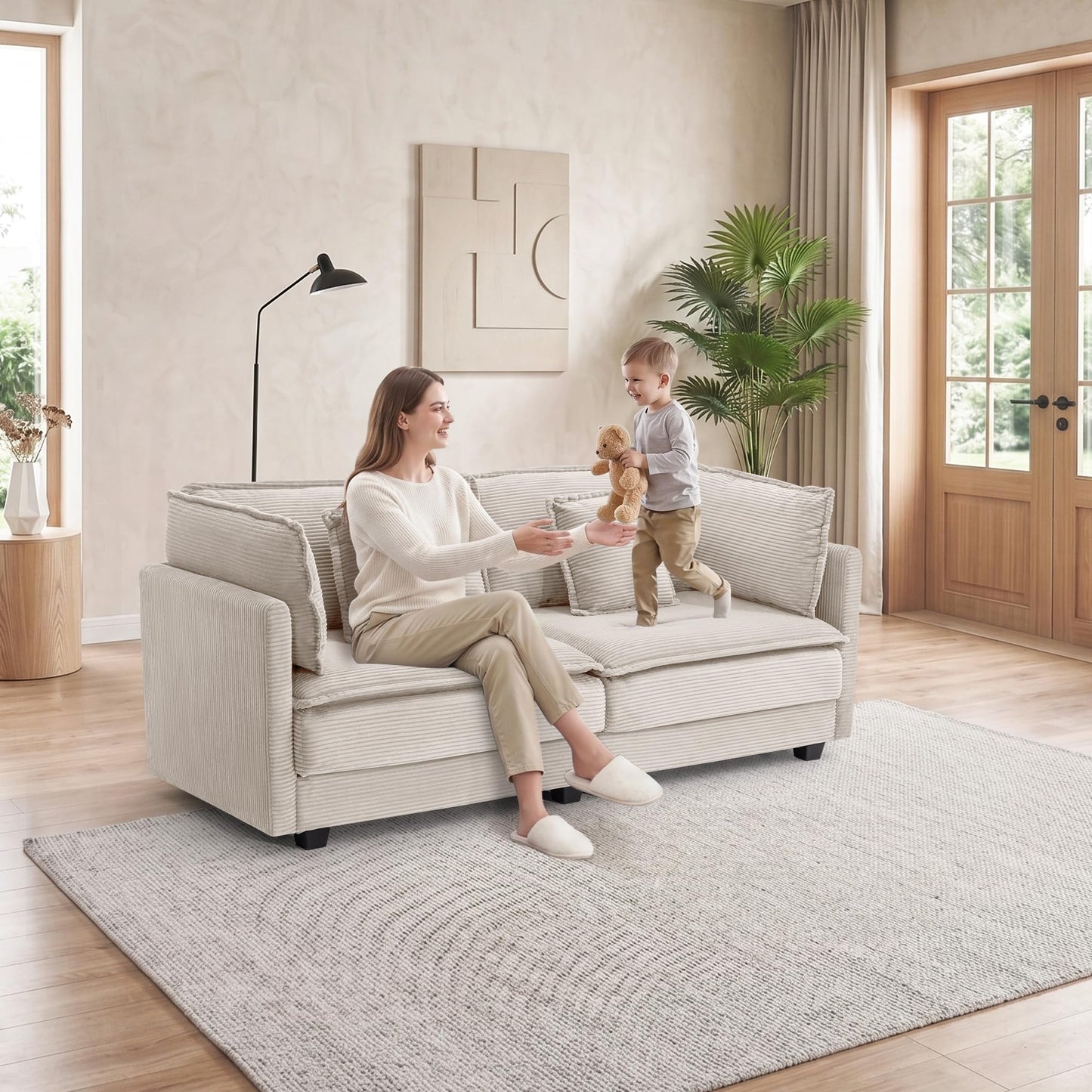 Nestvado 78.4" Corduroy Loveseat Couch, Small 2 Seater Sofa Modern Upholstered Couch for Living Room Apartment Bedroom, Beige