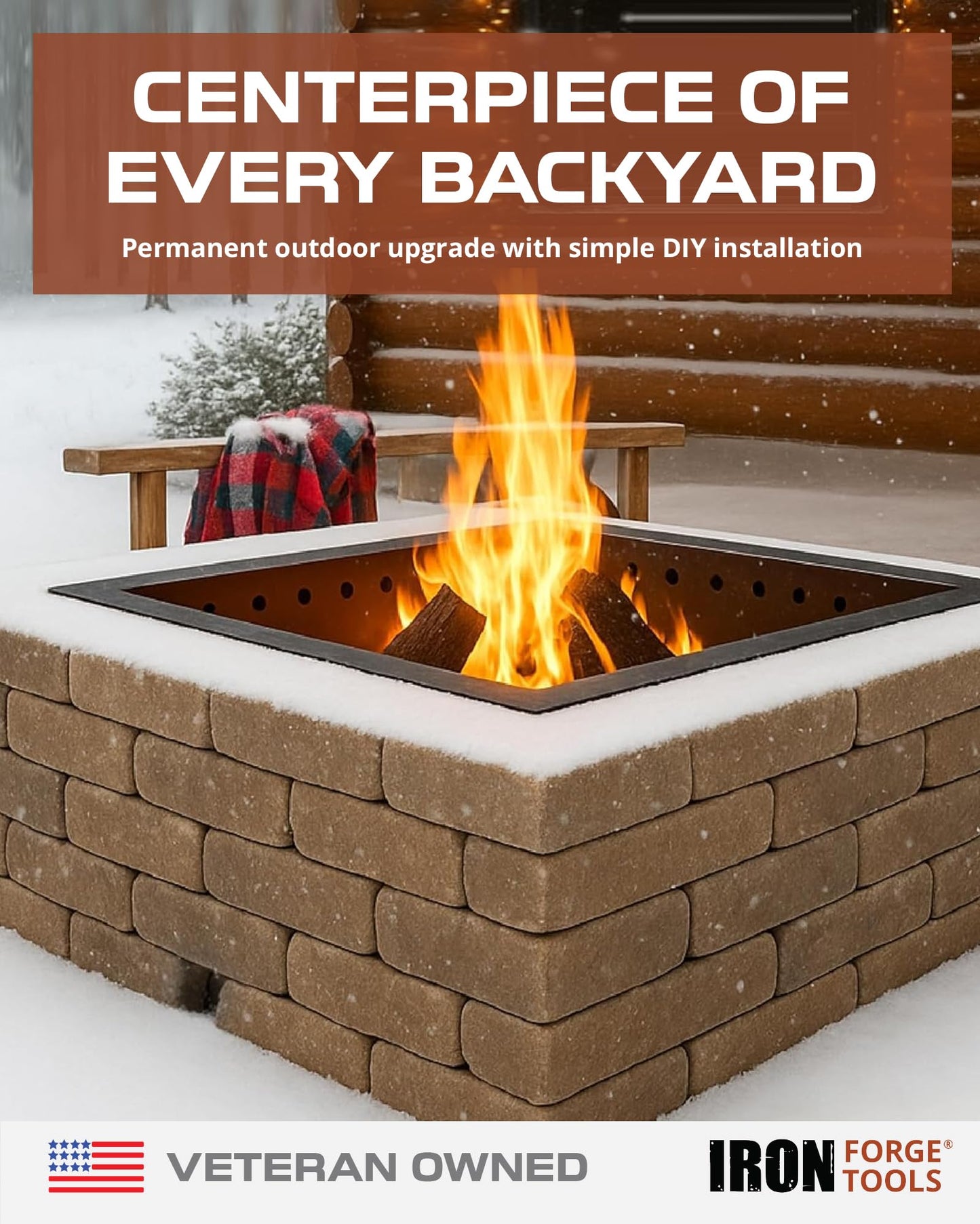 Iron Forge Tools Smokeless Outdoor Fire Pit Ring Insert 36 Inch Square
