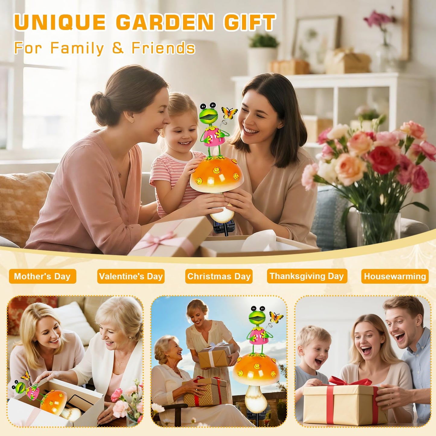 ostritec Solar Garden Lights Outdoor Decor, 36.2" Cute Frog Mushroom Garden Stake Light with Warm LED Glow, Waterproof Metal Yard Ornament for Patio, Lawn, Flower Bed, Gardening Gifts for Mom Grandma