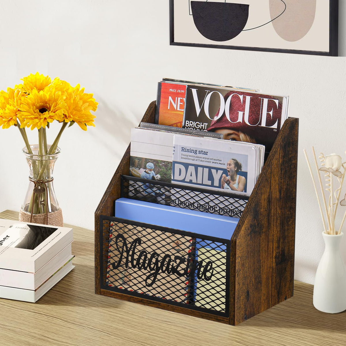 YINMIT 3 Tier Magazine Rack, Stepped Magazine Holder Floor for Home Storage