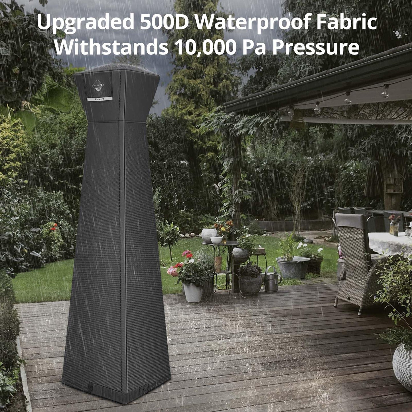 QH.HOME Pyramid Patio Heater Covers, [2026 Upgraded Tear-Resistant Fabric] Waterproof with Robust Zipper,Dustproof/Wind/Sunlight/Snow-Resistant,(90"H x 23"L x 23"W ,Black)