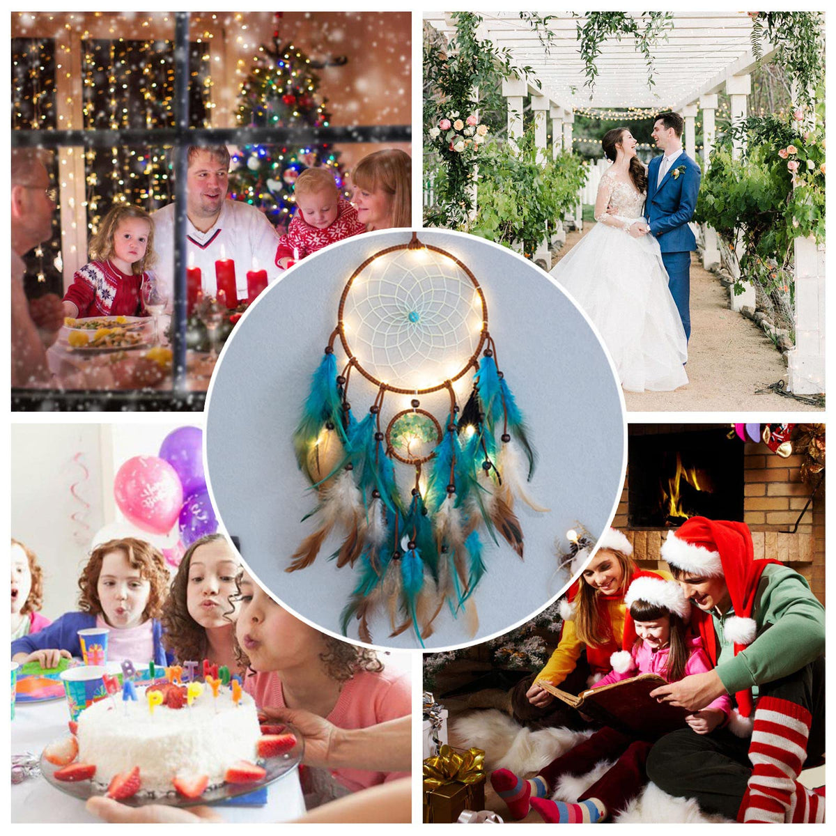 Dream Catcher Tree of Life with Feathers, Mobile LED Fairy Lights