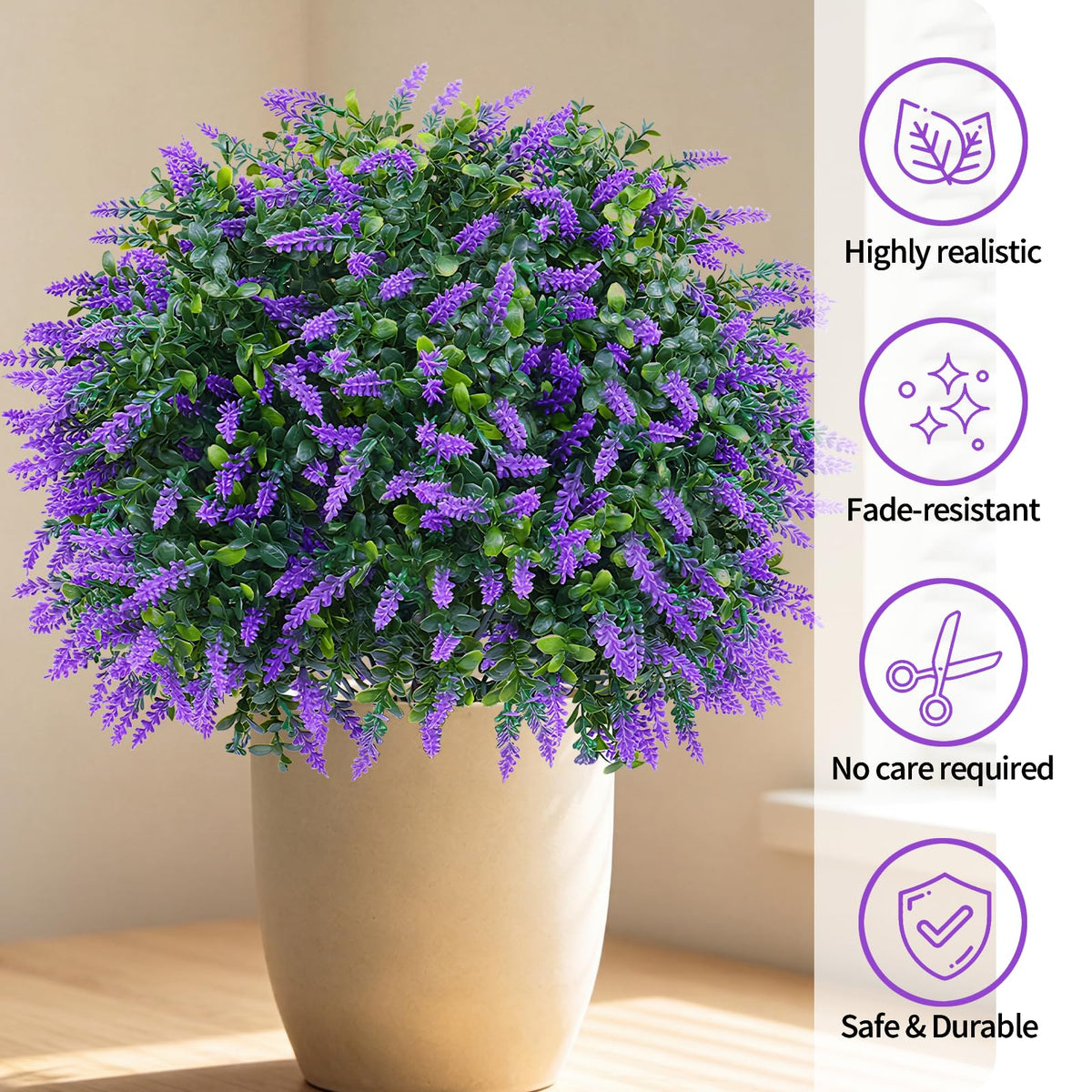 Artificial Boxwood Topiary Ball with Lavender, Set of 2 UV Resistant