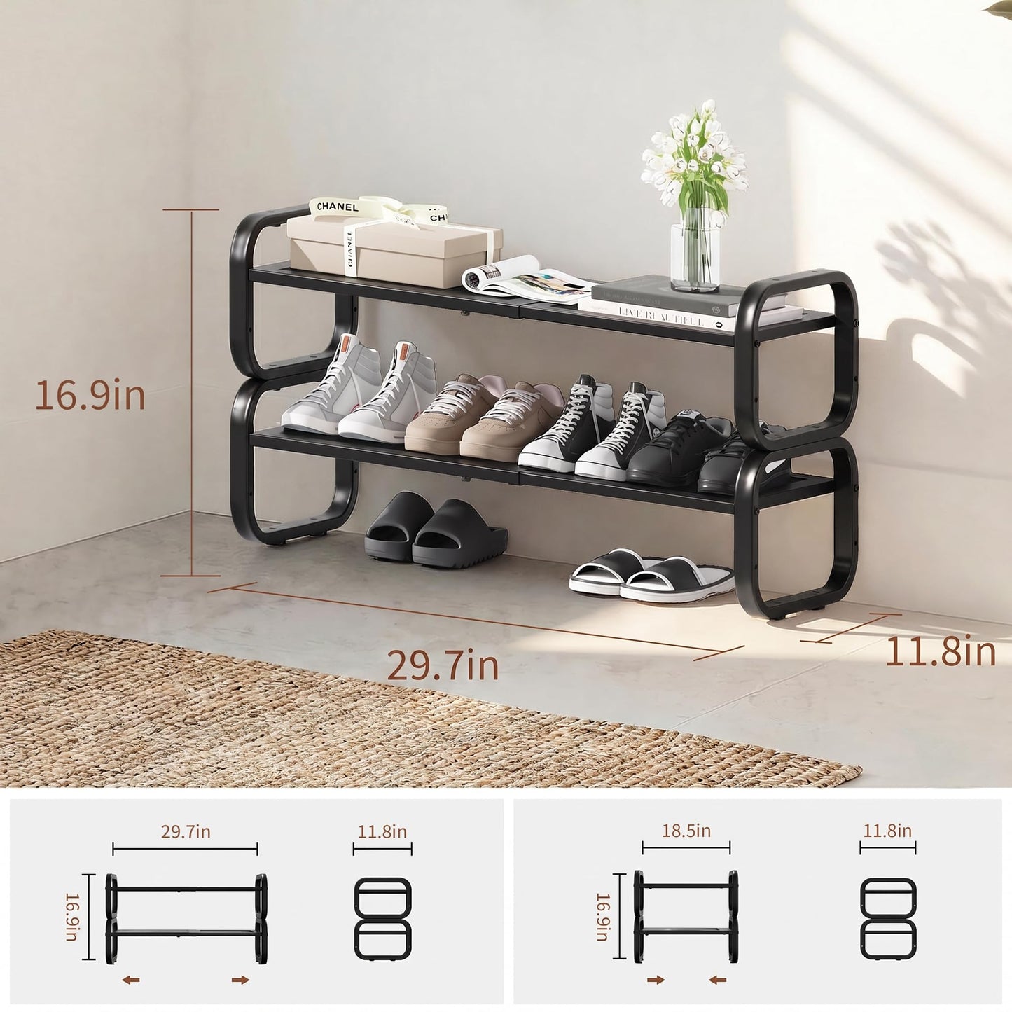 HDDTTZ 2 Tier Shoe Rack - Expandable Shoe Organizer for Closet