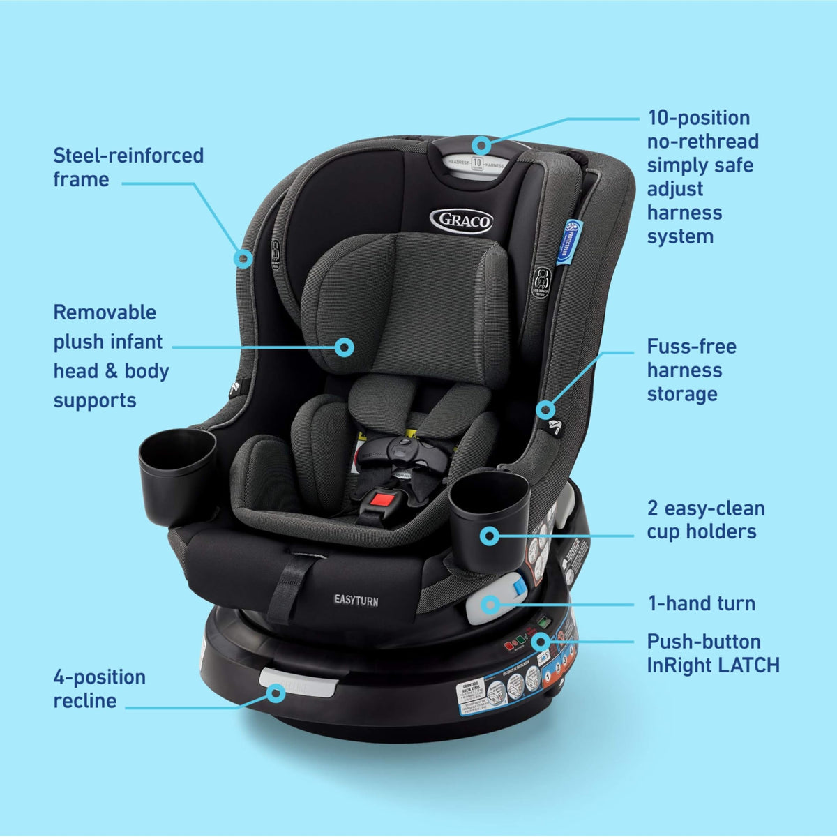 Graco EasyTurn 360 2-in-1 Rotating Convertible Car Seat, Cyran