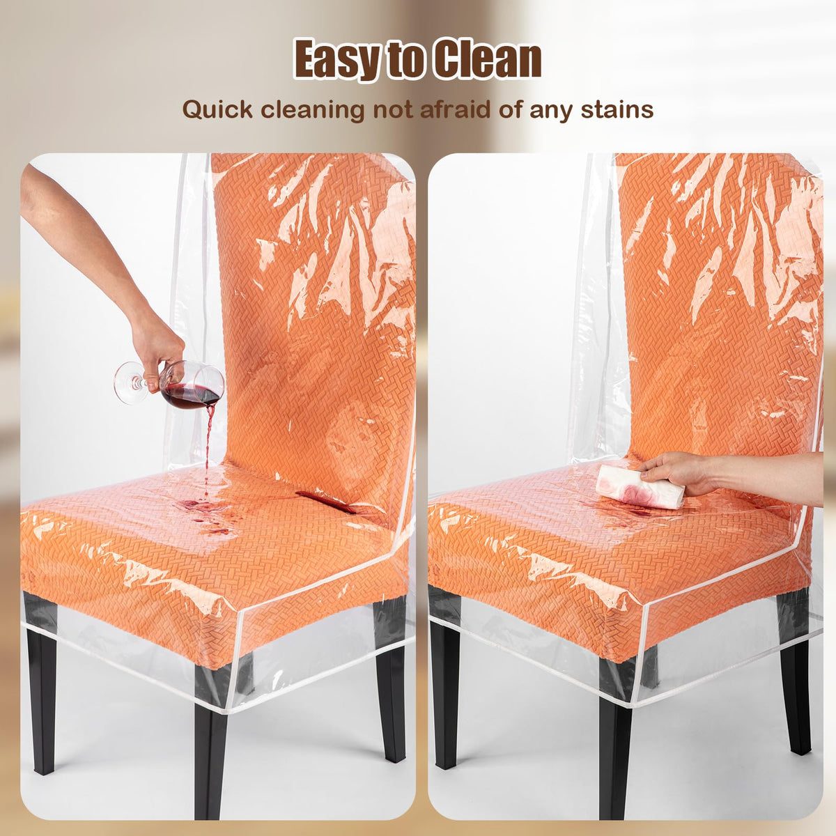 KIPHCA Dining Chair Covers, Waterproof Chair Covers - 4 Pack Clear Plastic Seat Chair Protector for Kitchen Keep Your Chair Away from Water Dust Stain and Pet Claws W/21 x D/18 Fits 16-23" (4)