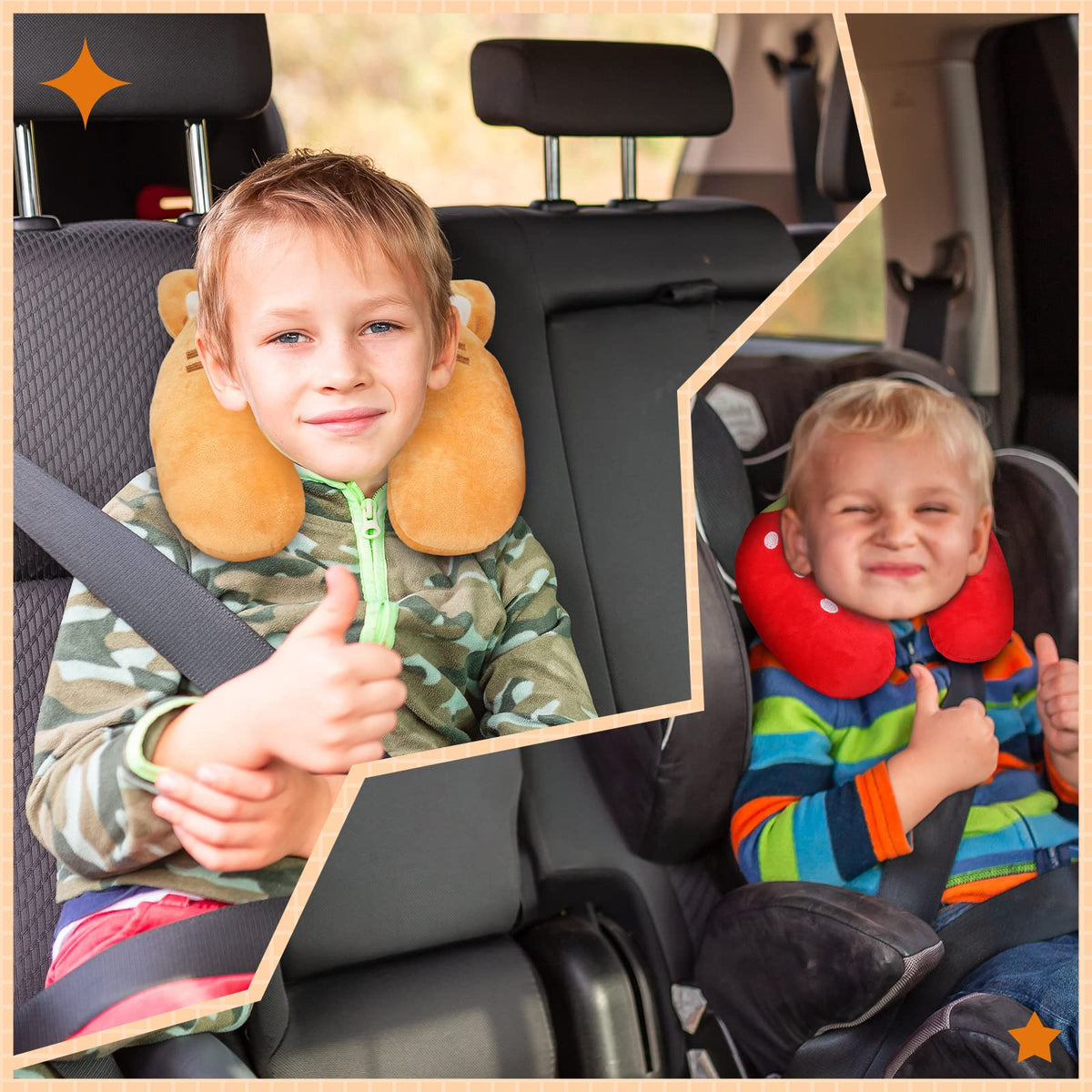 Maitys 4 Pcs Kids Travel Neck Pillow, Cute Animal U Shaped Head Support