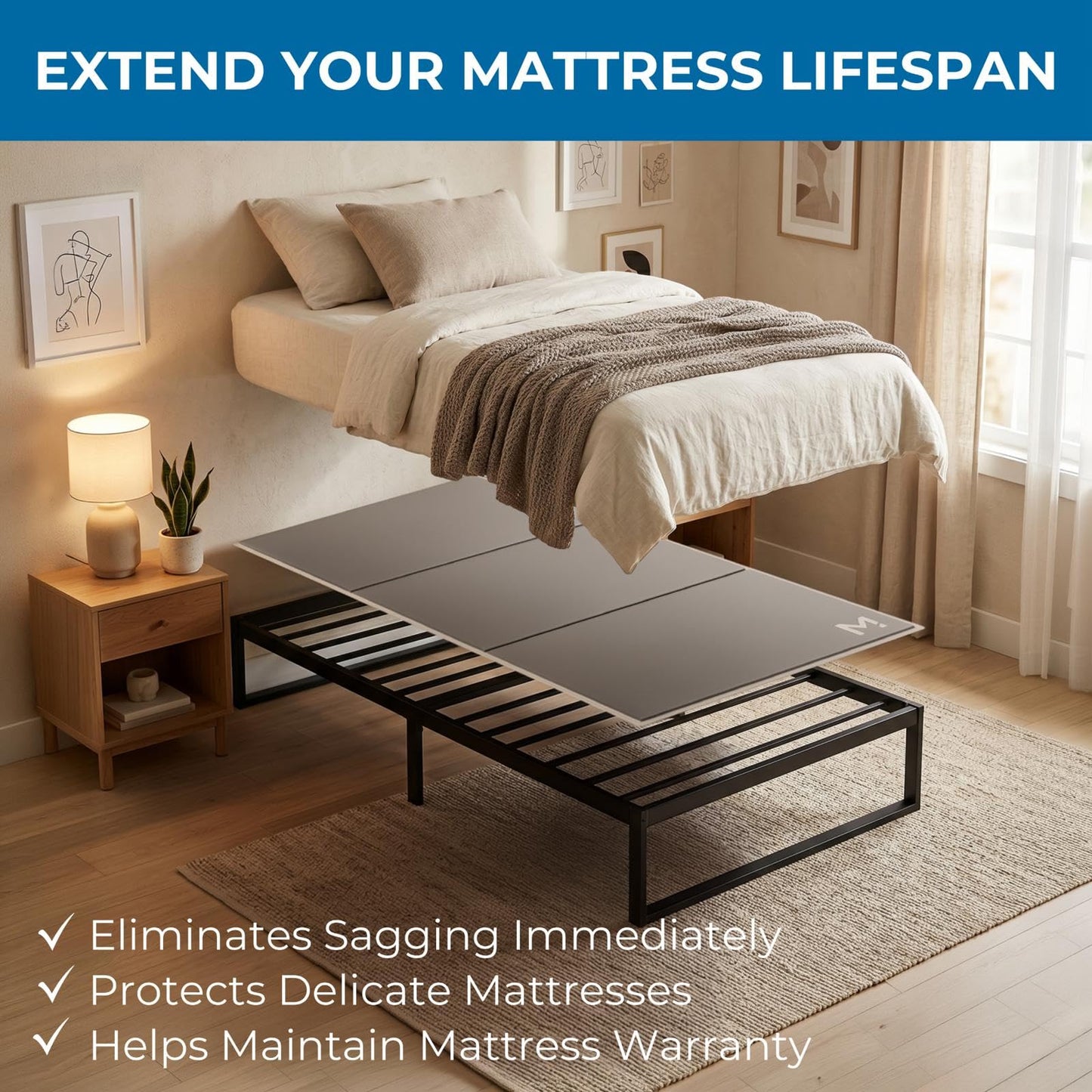 Meliusly Heavy Duty Bunkie Board Twin XL Size (38x79) - Non-Slip Breathable Bed Support Board for Slatted Bed Frame, Anti-Sag Under Bed Support, Noise Minimizing Moisture Resistant