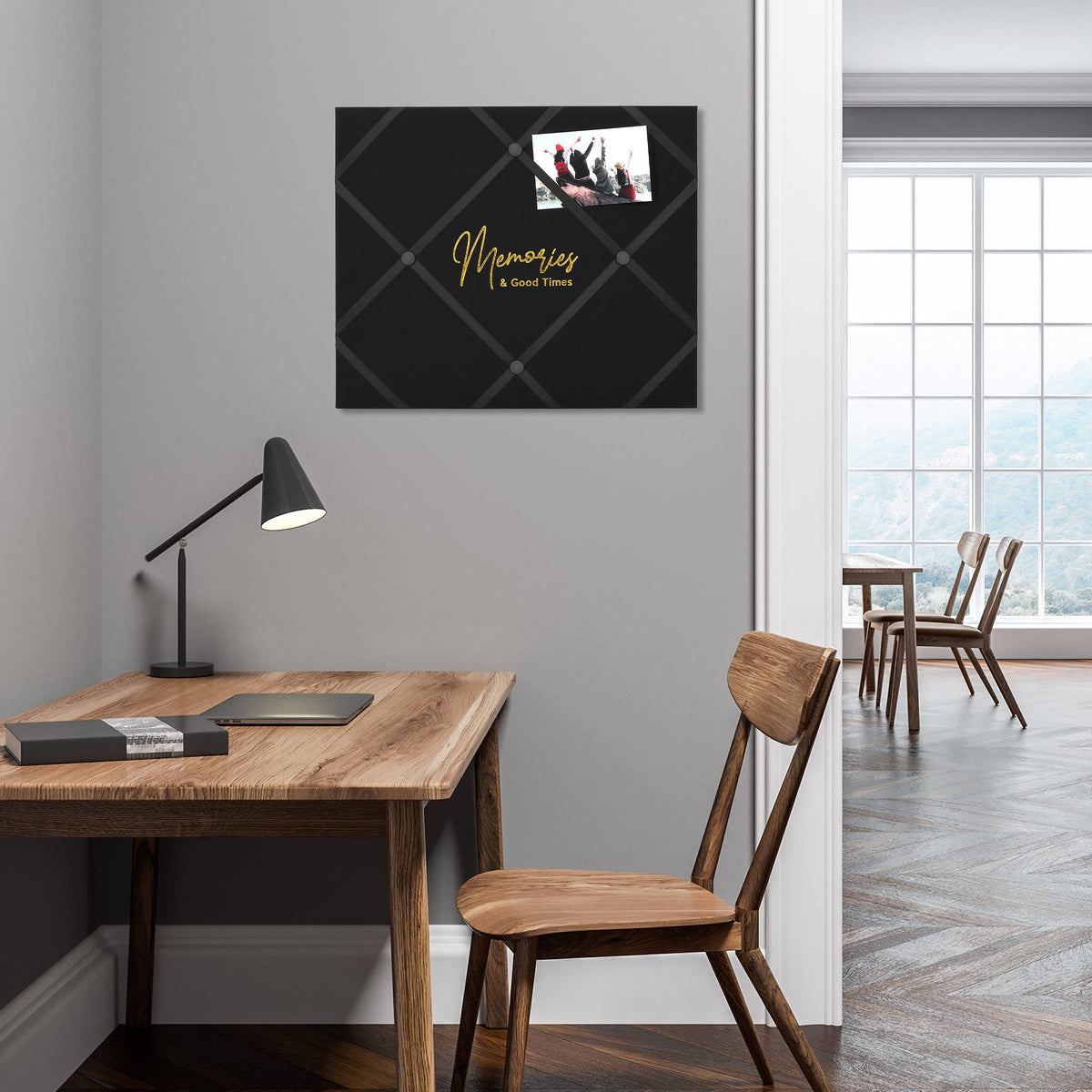New View Gifts MEMO Wall Hanging 19' X 16' French Memo & Photo Board, Memories Black Linen Fabric, 19" X 16" X .6"