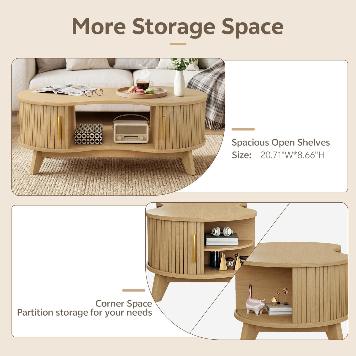 Homiflex Coffee Table, Dual Oval Coffee Table for Living Room, 47In Natural
