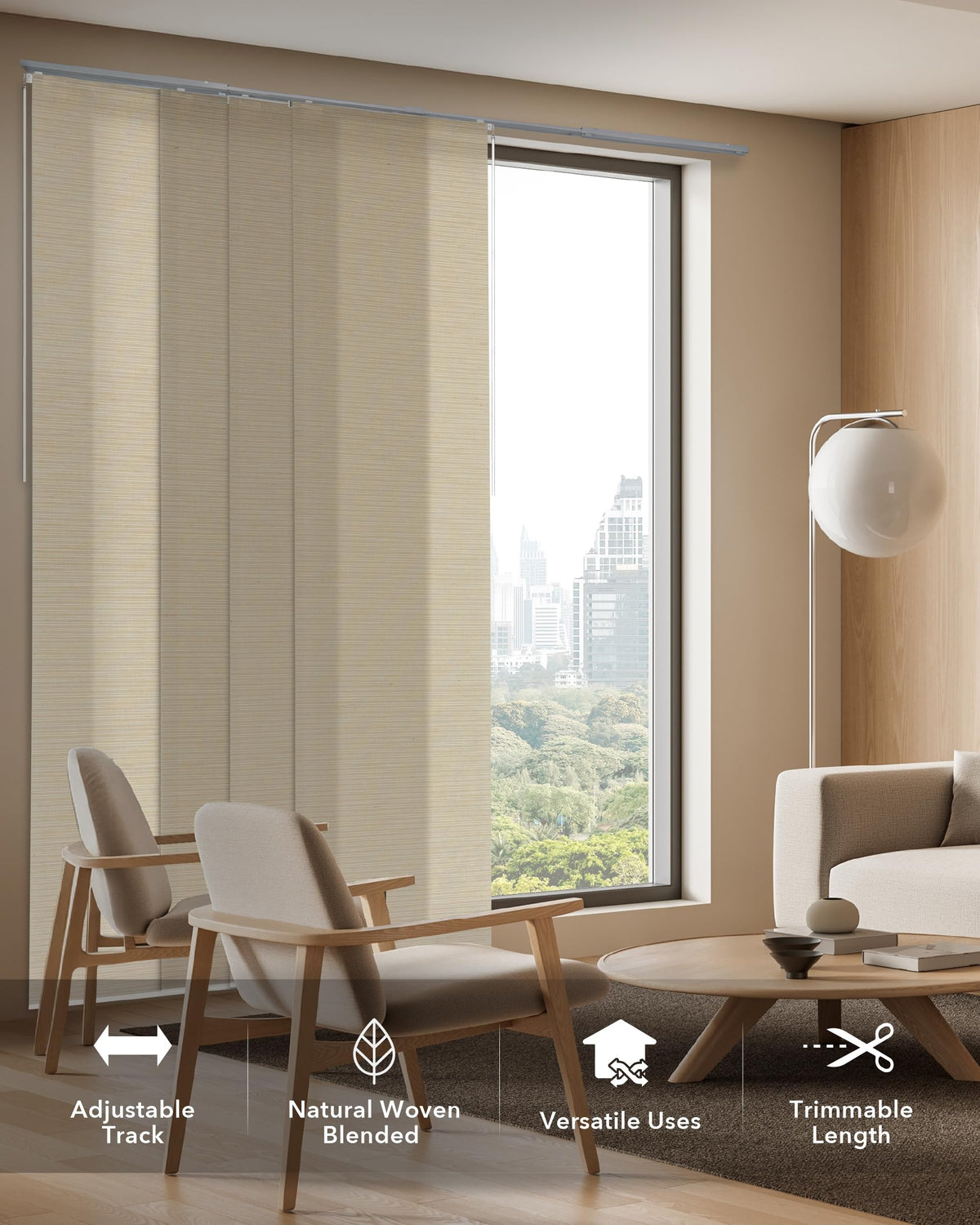 GoDear Design Jute Panel Blinds 45.8"-86" x 96", Yoga