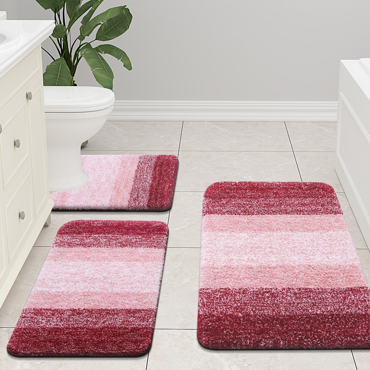 Arotive Microfiber U-Shaped Bathroom Rugs Sets 3 Piece, 24x16+30x20+24x20