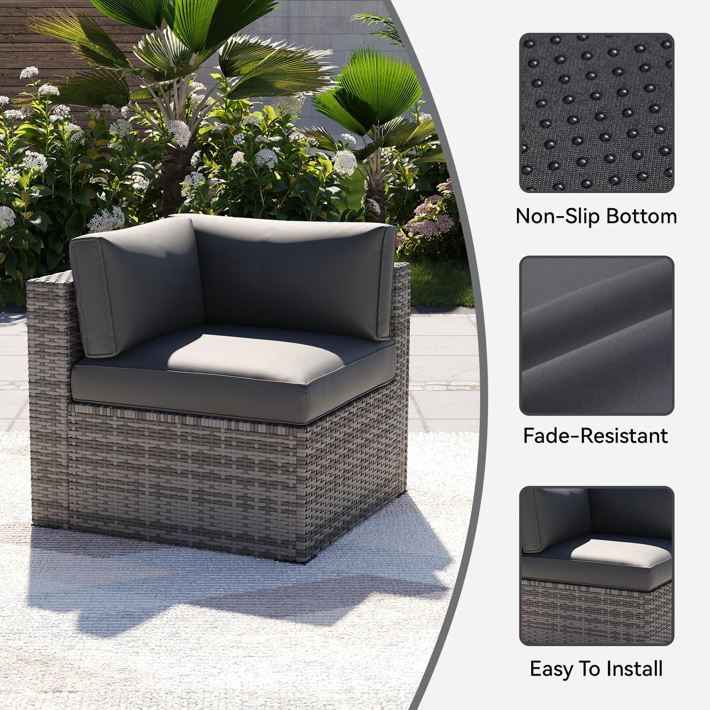 Aoxun 14pcs Patio Cushion Covers Replacement, Waterproof Outdoor Furniture Cushion Covers with Zipper and Non-Slip Bottom, Patio Sofa Couch 3 Sizes for Patio Sectional, Covers Only (Grey)