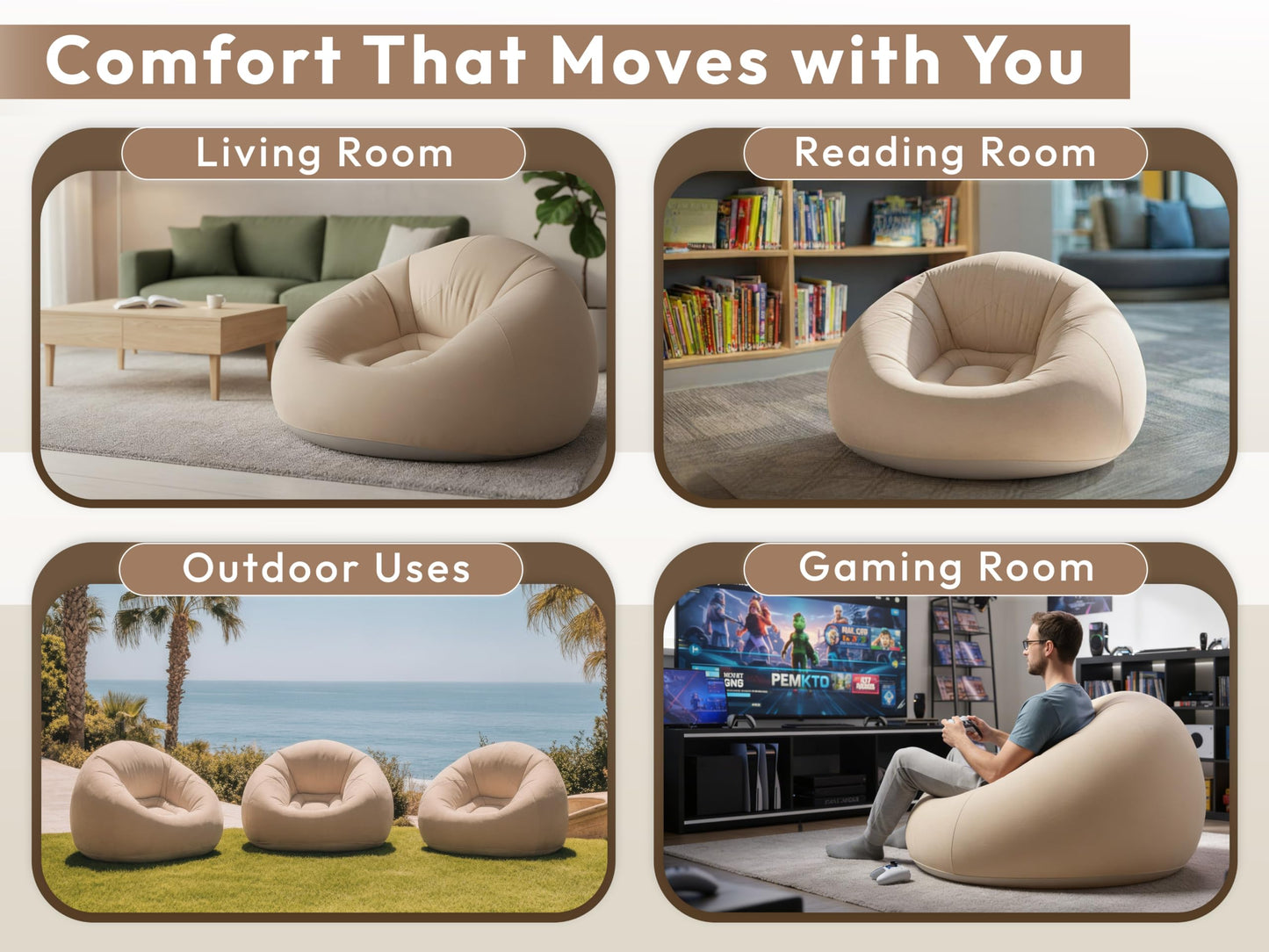OLEEK Inflatable Bean Bag Chair with Electric air Pump 6PCS - Inflatable Chairs for Adults - Folding Outdoor Bean Bag Chair - Inflatable Chair for Kids - Blow up Chair - Classroom Bean Bags