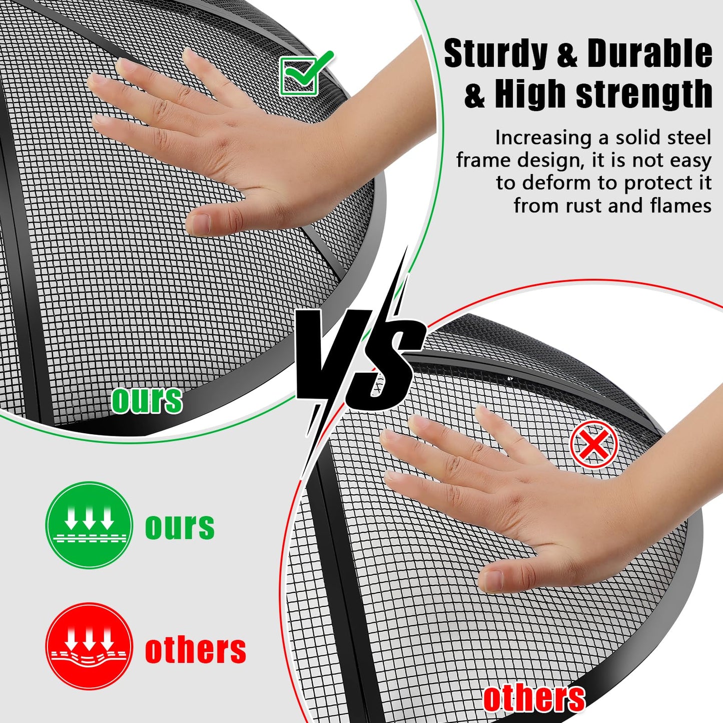 Fire Pit Spark Screen, Fire Pit Screen 36 Inch Round with Handle & Poker, Collapsible Heavy Duty Mesh Fire Pit Cover Fire Pit Lid for Outdoor/Patio/Backyard/RV Camping/Beach