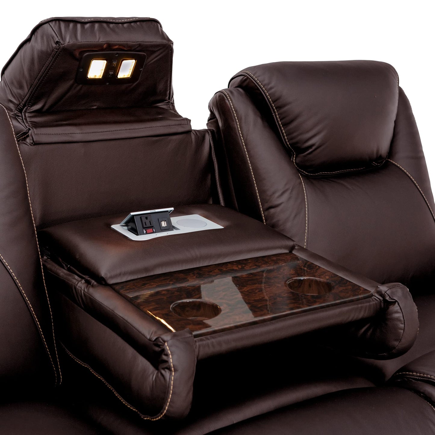 Seatcraft Concerto Home Theater Seating Brown Sofa with Fold Down Table