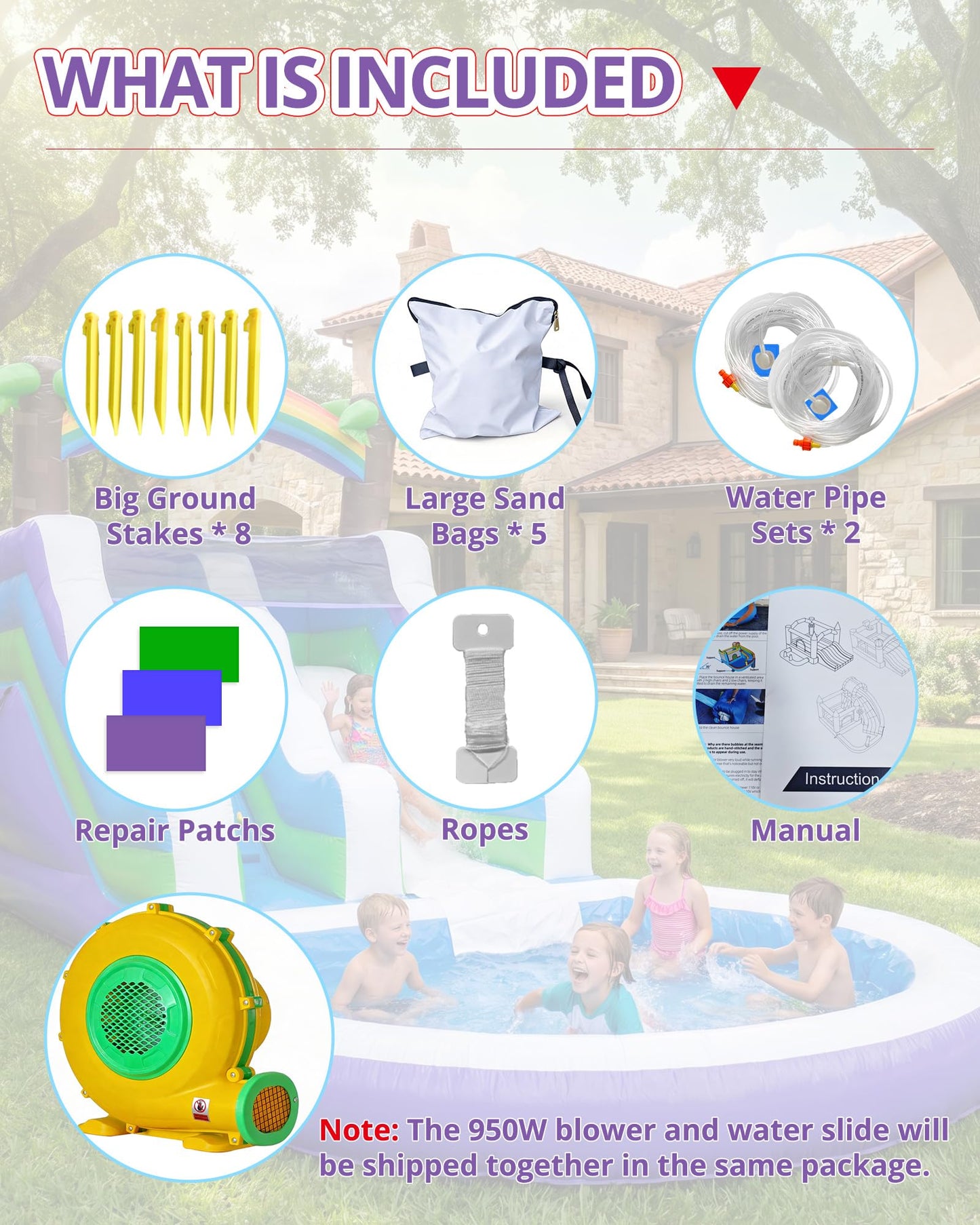 WELANDFUN 26.3ft PVC Commercial Inflatable Water Slide for Big Kids Adults