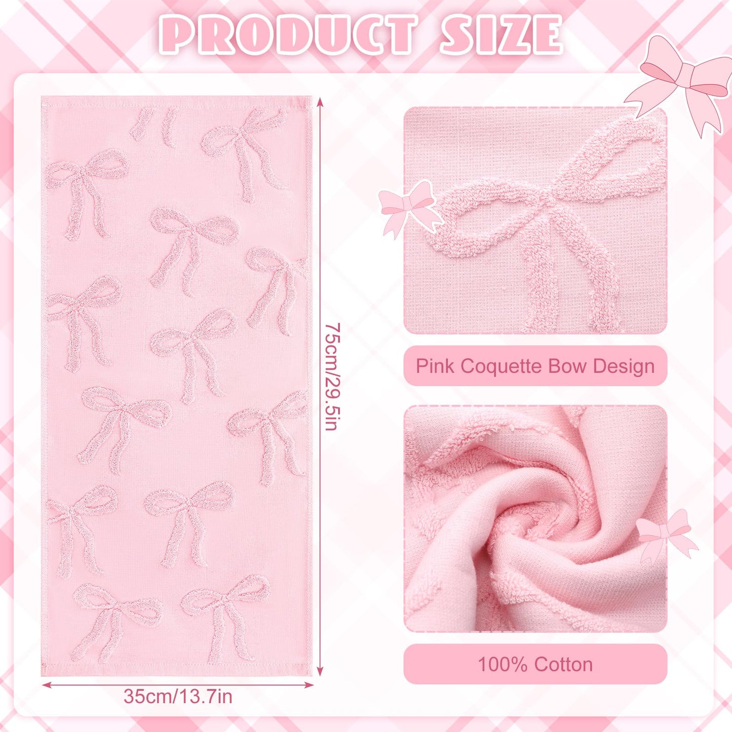FuWeave 2 Pcs Pink Hand Towels for Bathroom Coquette Bow Hand Towels 100% Cotton Absorbent Decorative Jacquard Weave Bath Decor Preppy Bathroom Decor Gift, 13.7 x 29.5 Inch