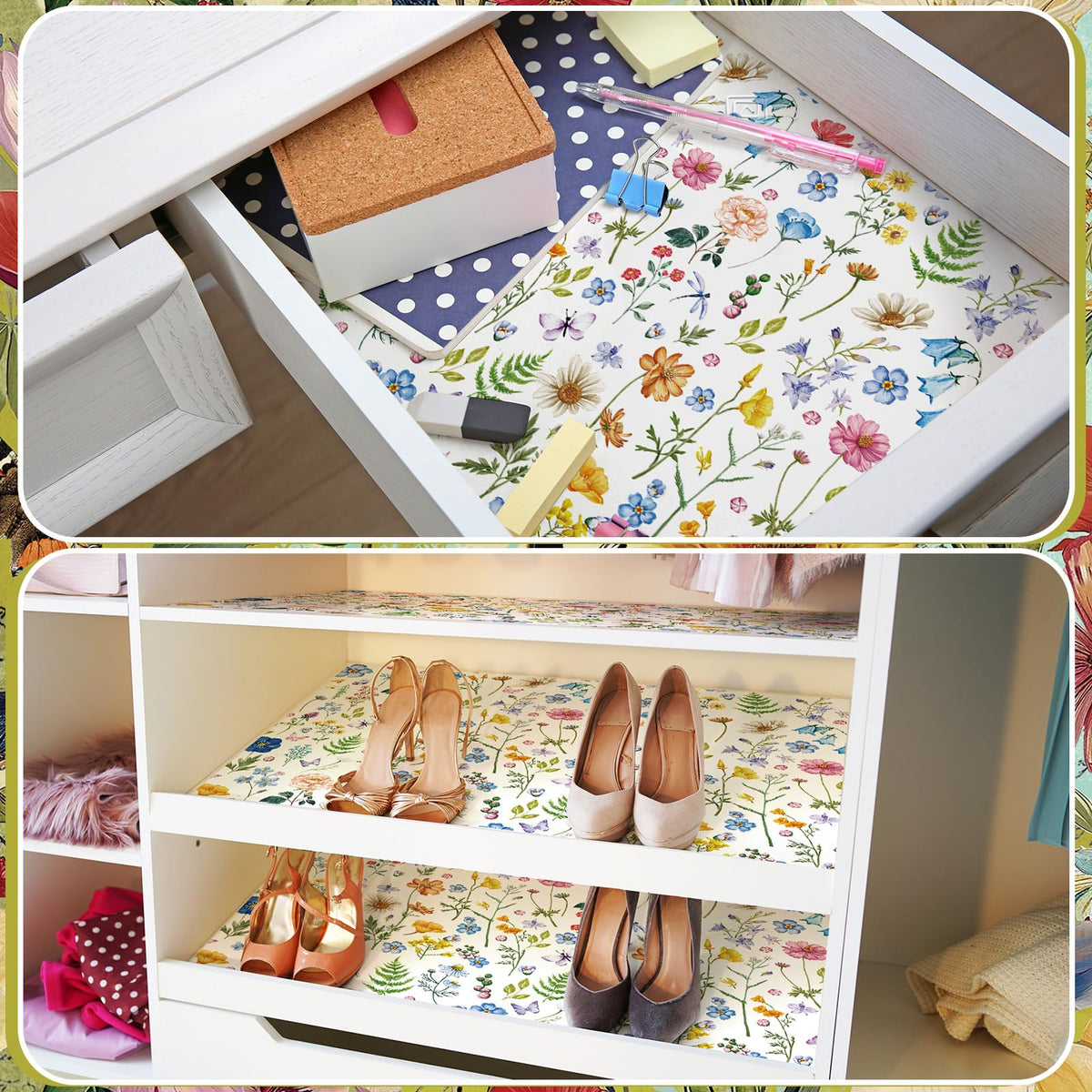 Bbto 20 Sheet Wildflower Scented Drawer Liner for Dresser Cabinet Liner