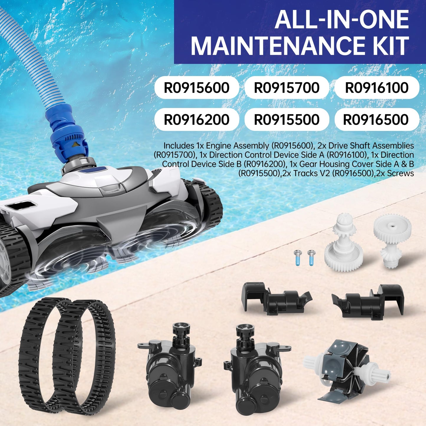 R0997900 Tune Up Kit Replacement Parts for Polaris Atlas, Atlas XT, MAXX Suction Pool Cleaner, Complete Pool Cleaner Parts Set with Drive Shaft, Engine Assembly, Tracks V2, Gear Housing Covers
