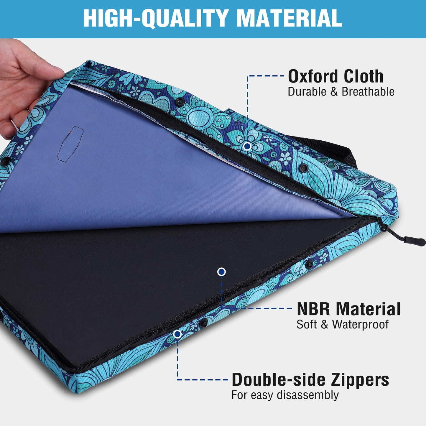 WORKPRO 17" Kneeling Pad with Removable Cover, Blue Floral Printing