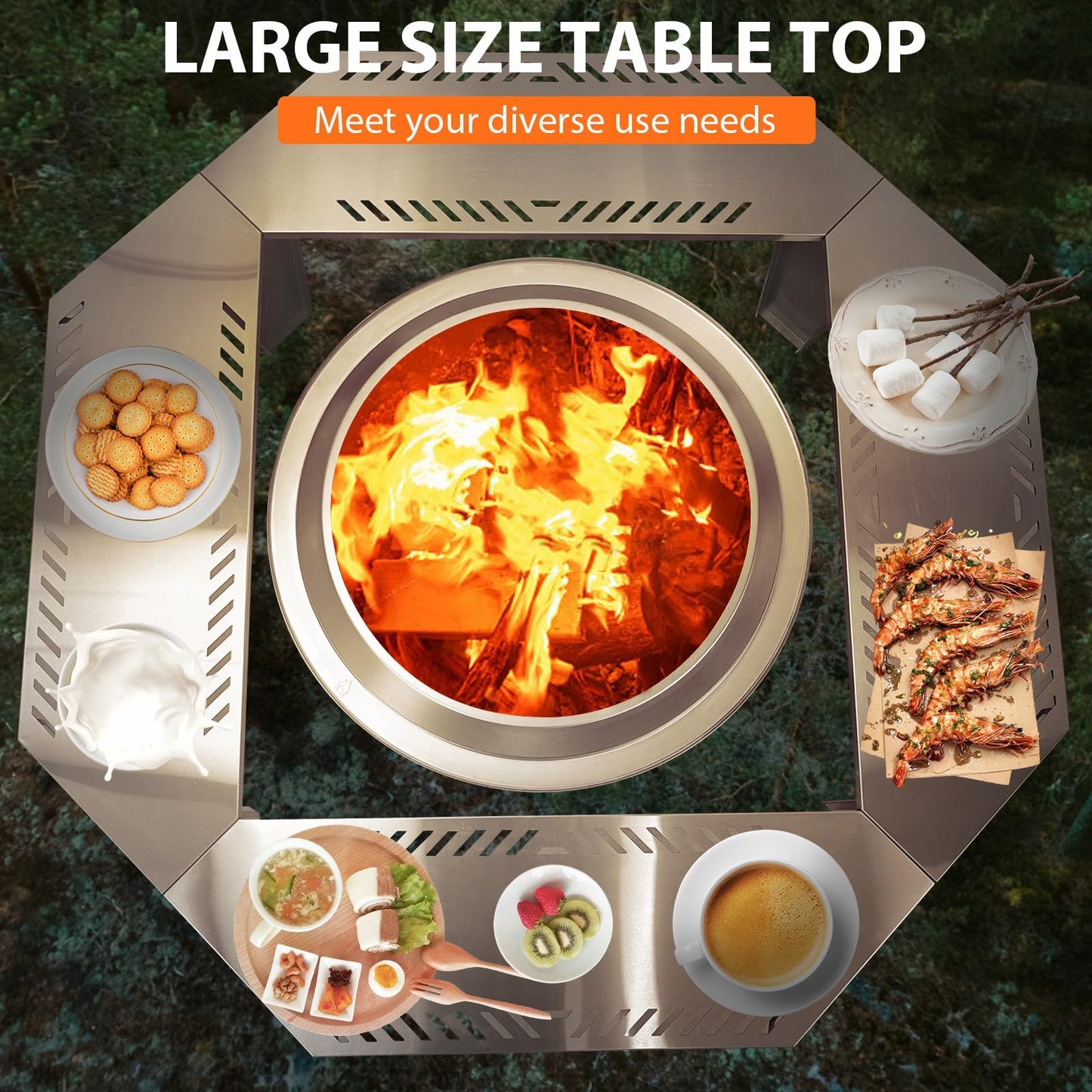 Uniflasy Fire Pit Surround Table for Solo Stove Yukon– Adjustable 41"/48" Stainless Steel Tabletop with Safety Barrier, Fits Yukon, Bonfire, Ranger, Tiki, Outdoor Table for Smokeless Fire Pit