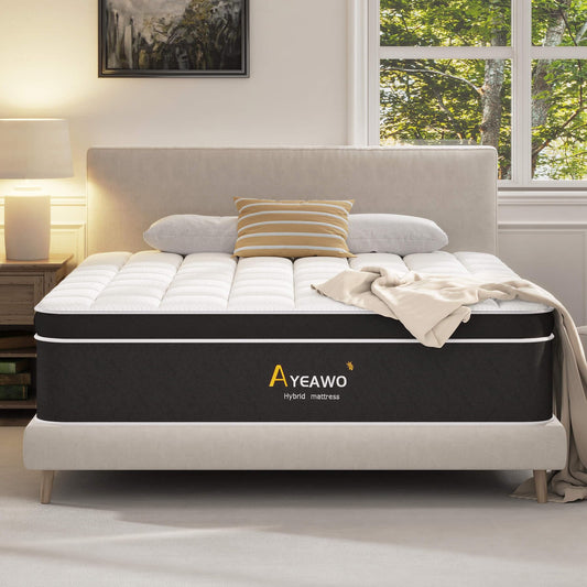 Ayeawo California King Mattress in a Box, 12 Inch Premier Cal King Hybrid Mattress with Gel Memory Foam & Pocket Spring, Motion Isolation & Pressure Relief, Medium Firm California King Bed